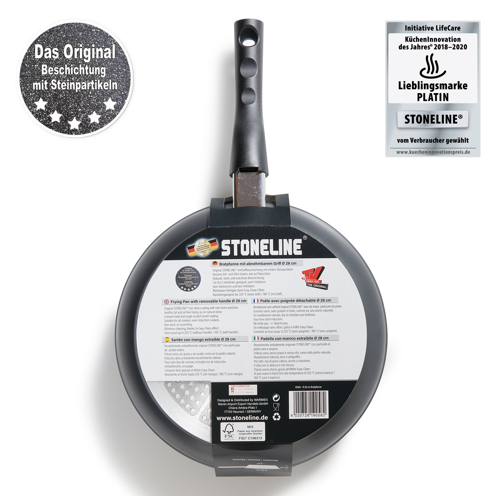 STONELINE® Frying Pan 28 cm, Removable Handle, Non-Stick Pan | Made in Germany | FLEX