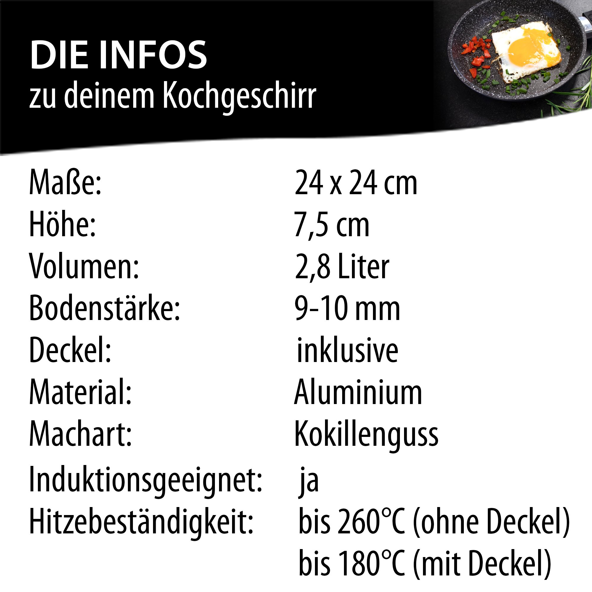 STONELINE® Servierpfanne 24 x 24 cm, Made in Germany, Kokillenguss Eckpfanne, Induktion und backofengeeignet