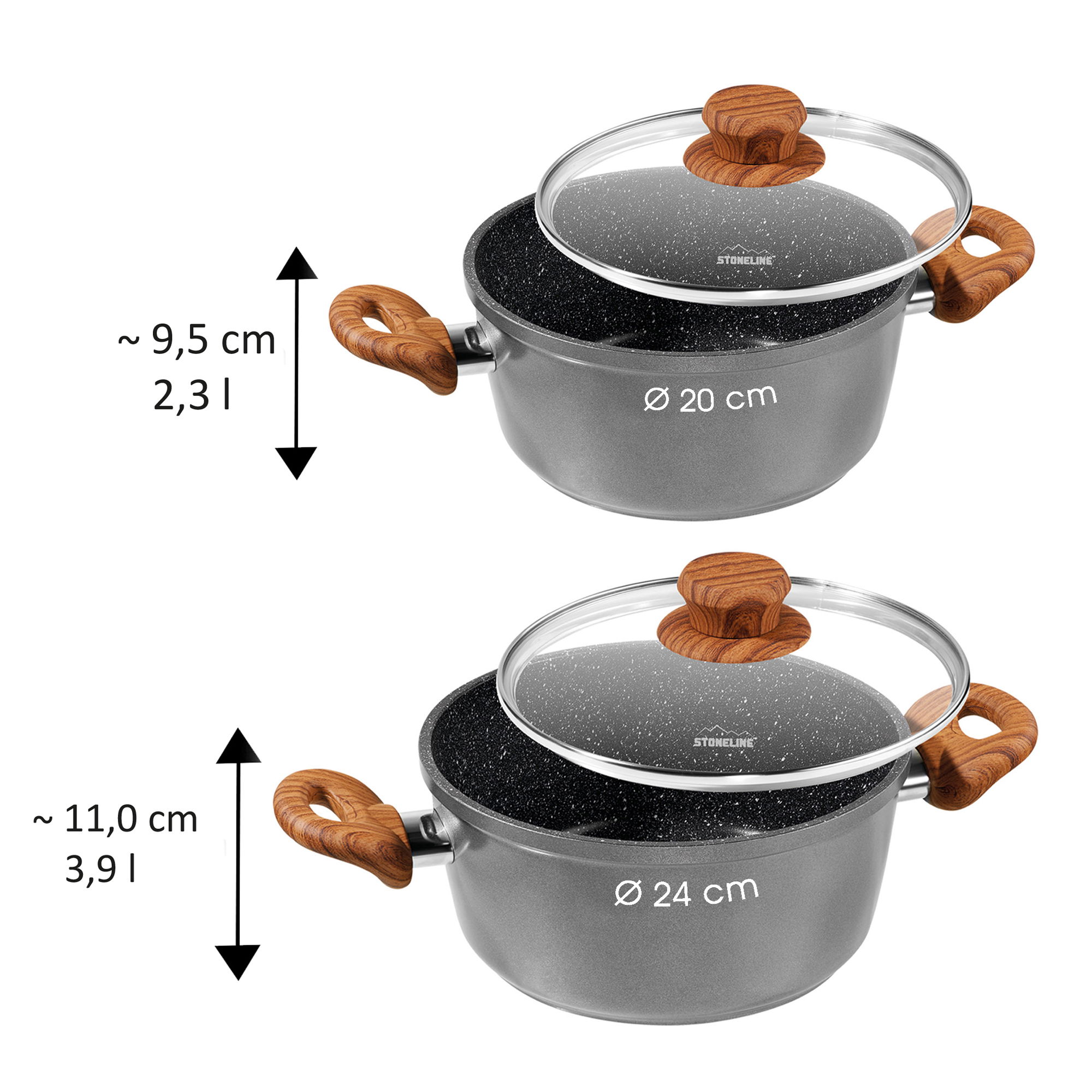 STONELINE® Cooking Pot 24 cm, with Lid | Made in Germany | Wood Design, Back to Nature