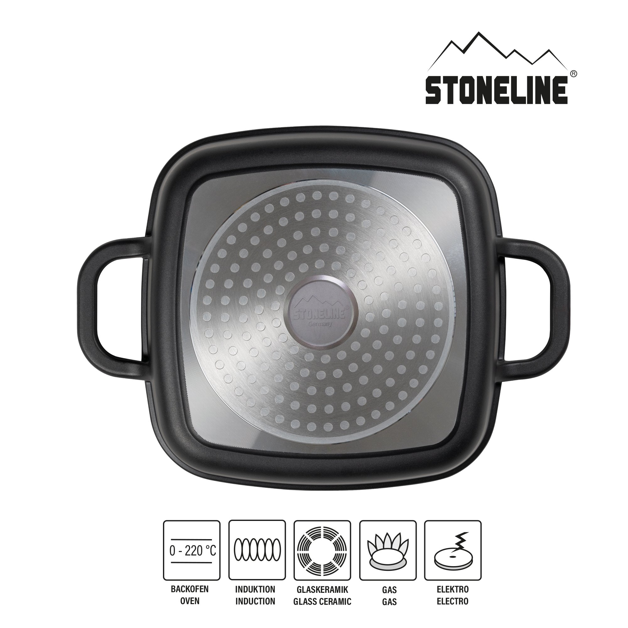 STONELINE® Square Serving Pan 20 cm, with Aroma Lid, Non-Stick Pan Casserole | gold
