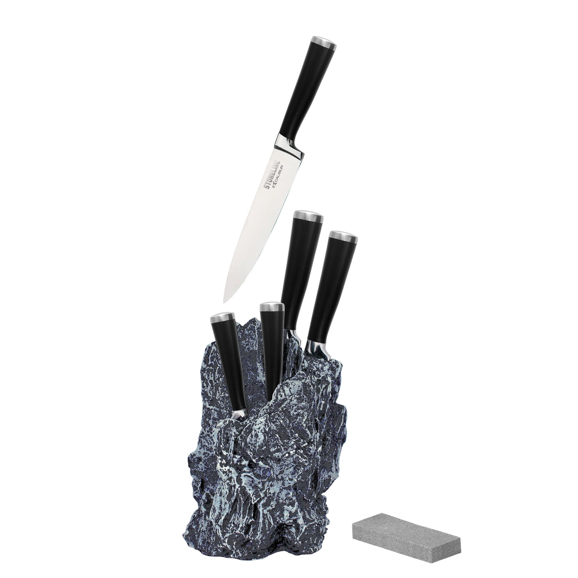Set di Coltelli 5 Pezzi Acciaio Inox con Ceppo Portacoltelli Excalibur®