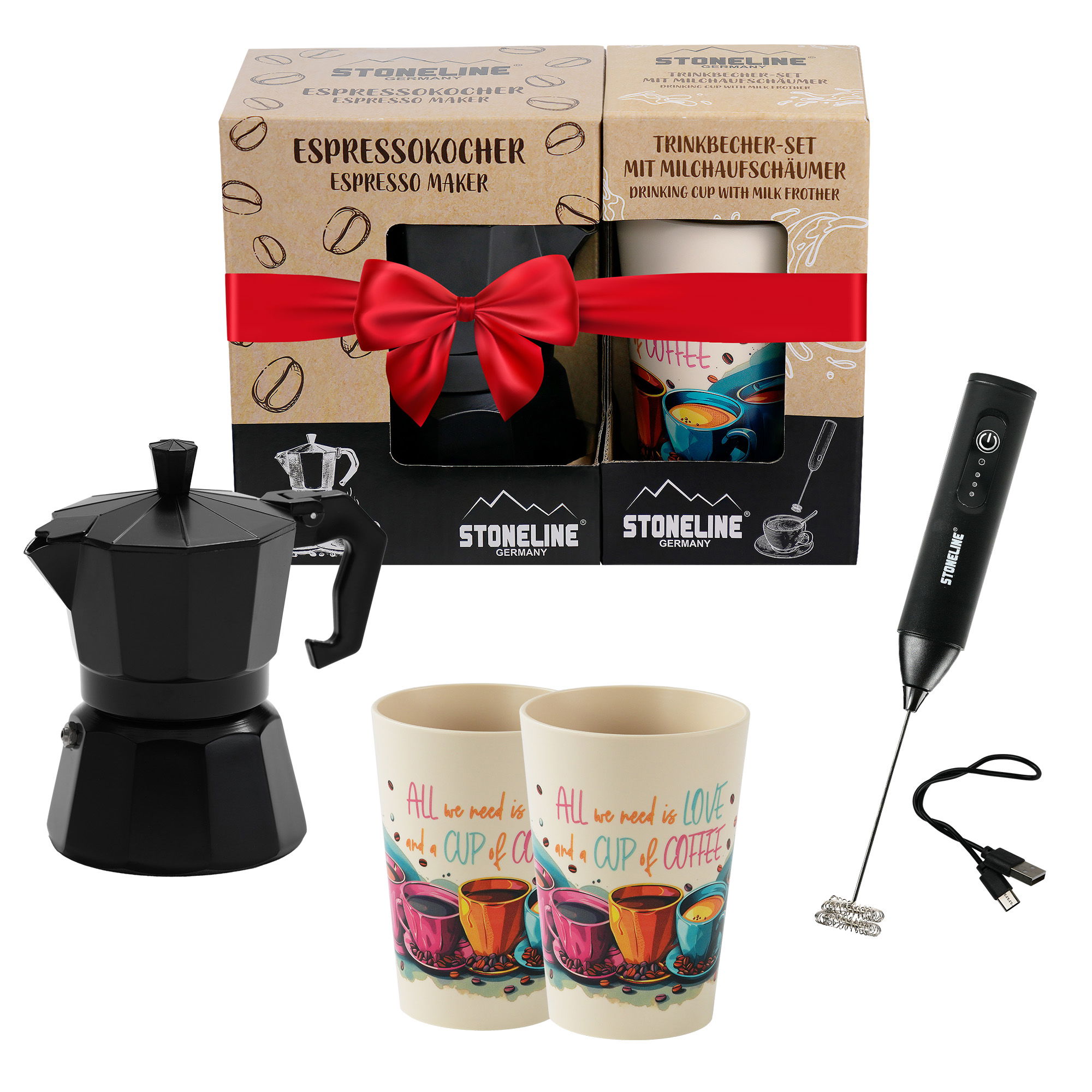 Cafetera Italiana 170 ml Juego 4 Piezas | Negro