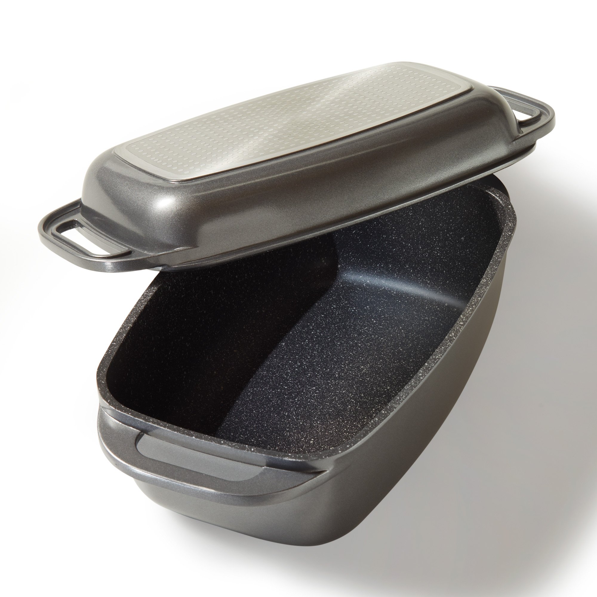 STONELINE® Tostadora 40 x 22 cm con tapa, apta para inducción y horno, revestimiento antiadherente, gris