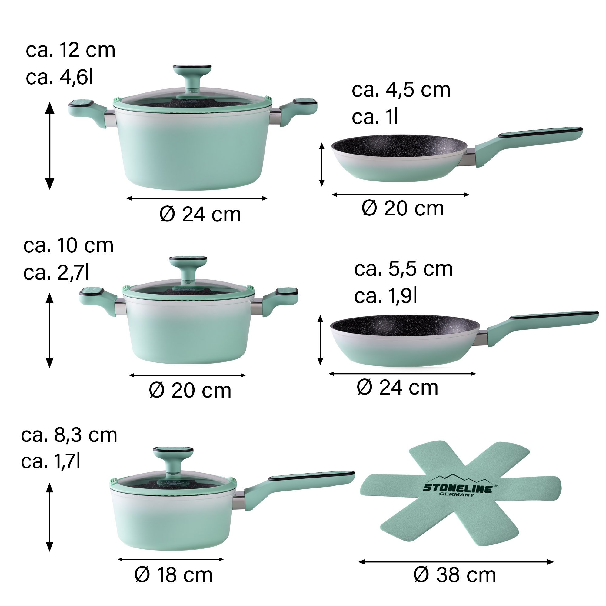 STONELINE® 11 pc Cookware Set, with Lids and Felt Protectors, Non-Stick Pots & Pans