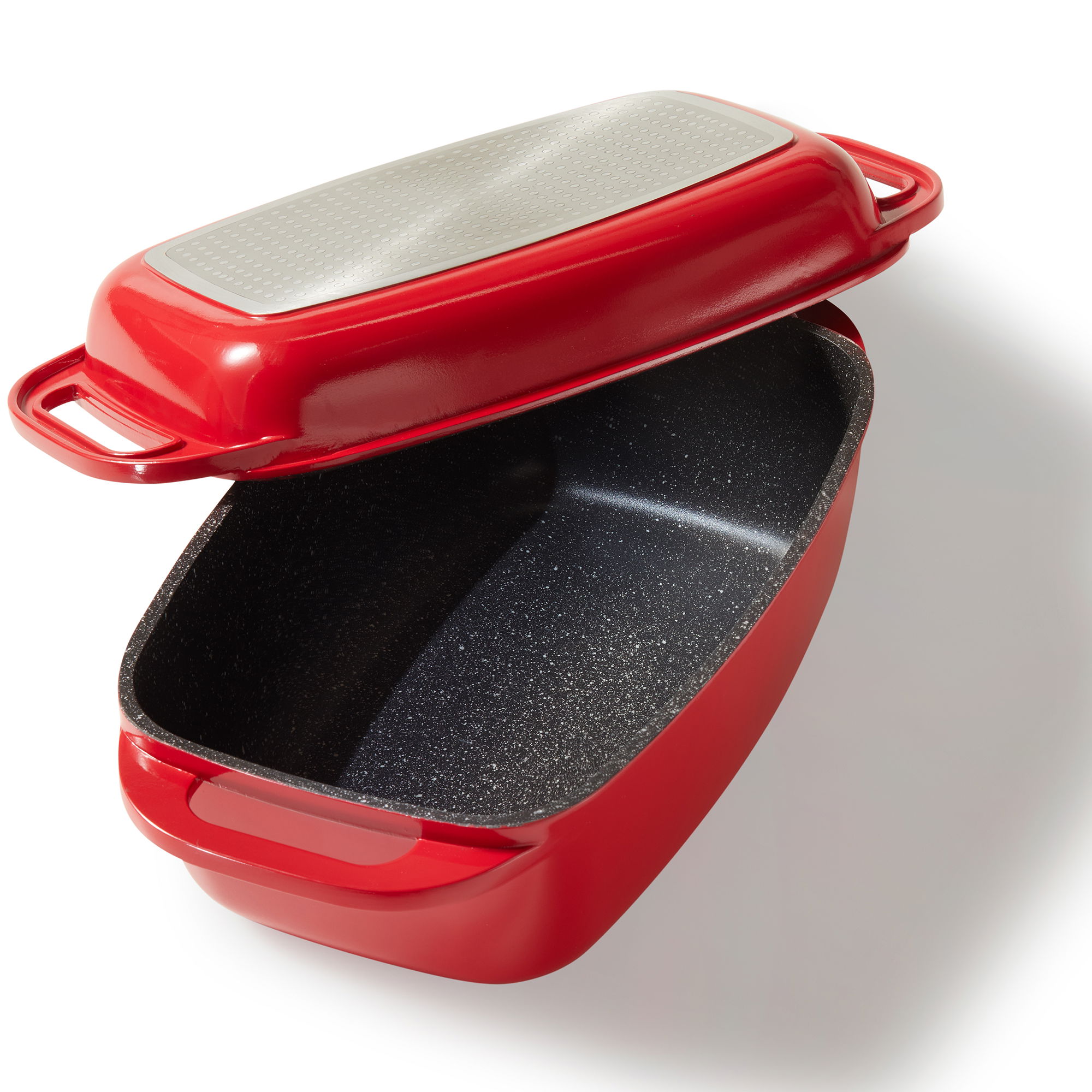 STONELINE® Cocotte à induction 40x22 cm, avec couvercle à induction, Antiadhésive, rouge