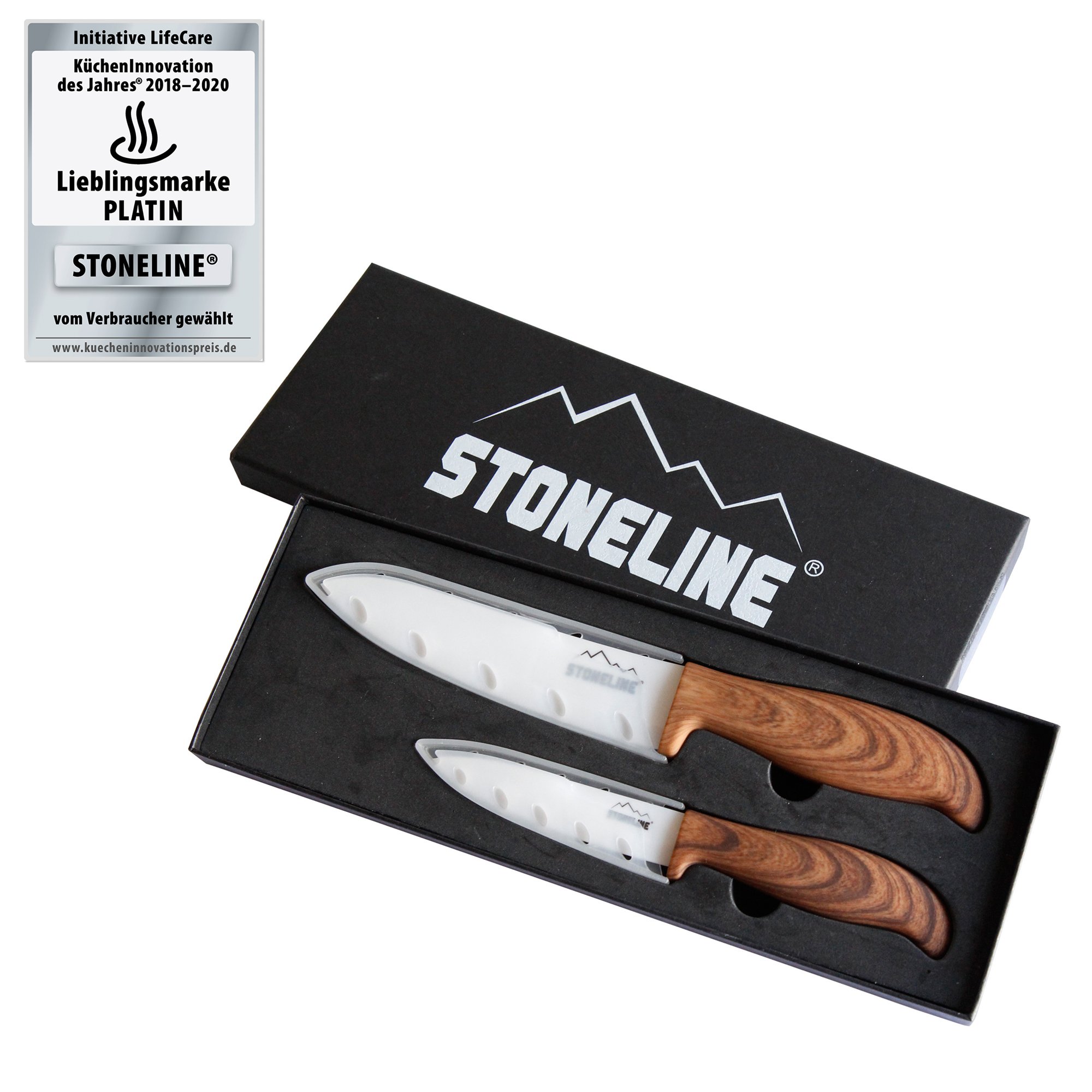 STONELINE® 2 pc CERAMIC Knives Set 21/28 cm, with Safety Sheath | Back to Nature