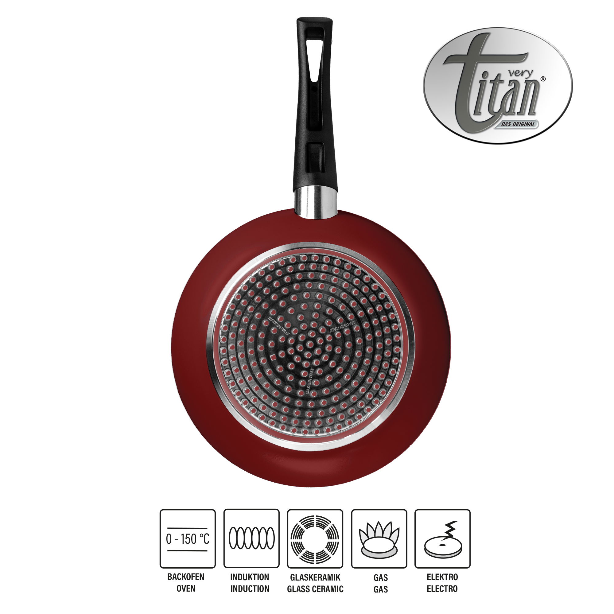 VERY TITAN® Poêle à frire grande 28 cm, antiadhésive, compatible avec l'induction & four, rouge