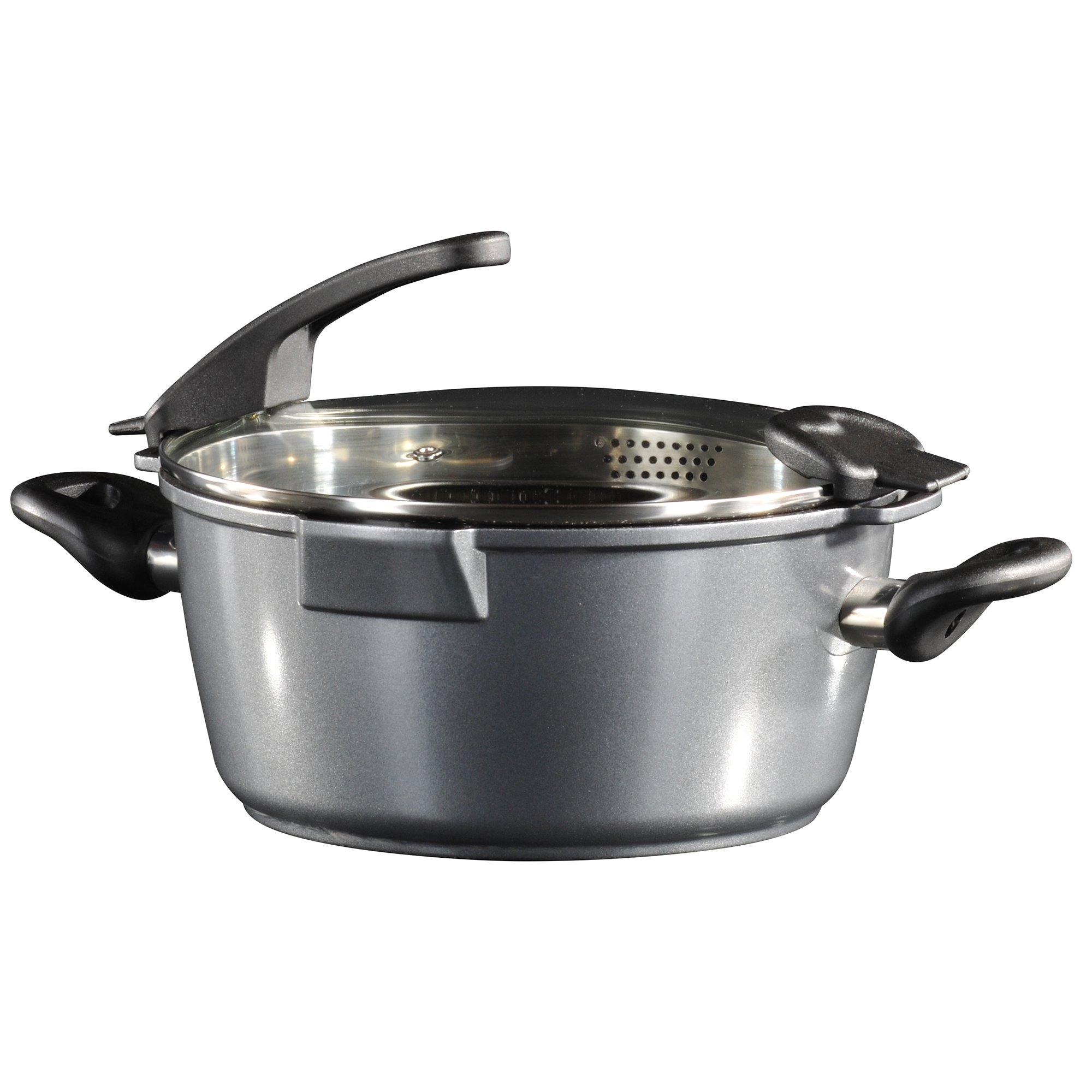 STONELINE® Cooking Pot 24 cm, Strainer Lid, 2 Spouts, Large Non-Stick Pot | FUTURE