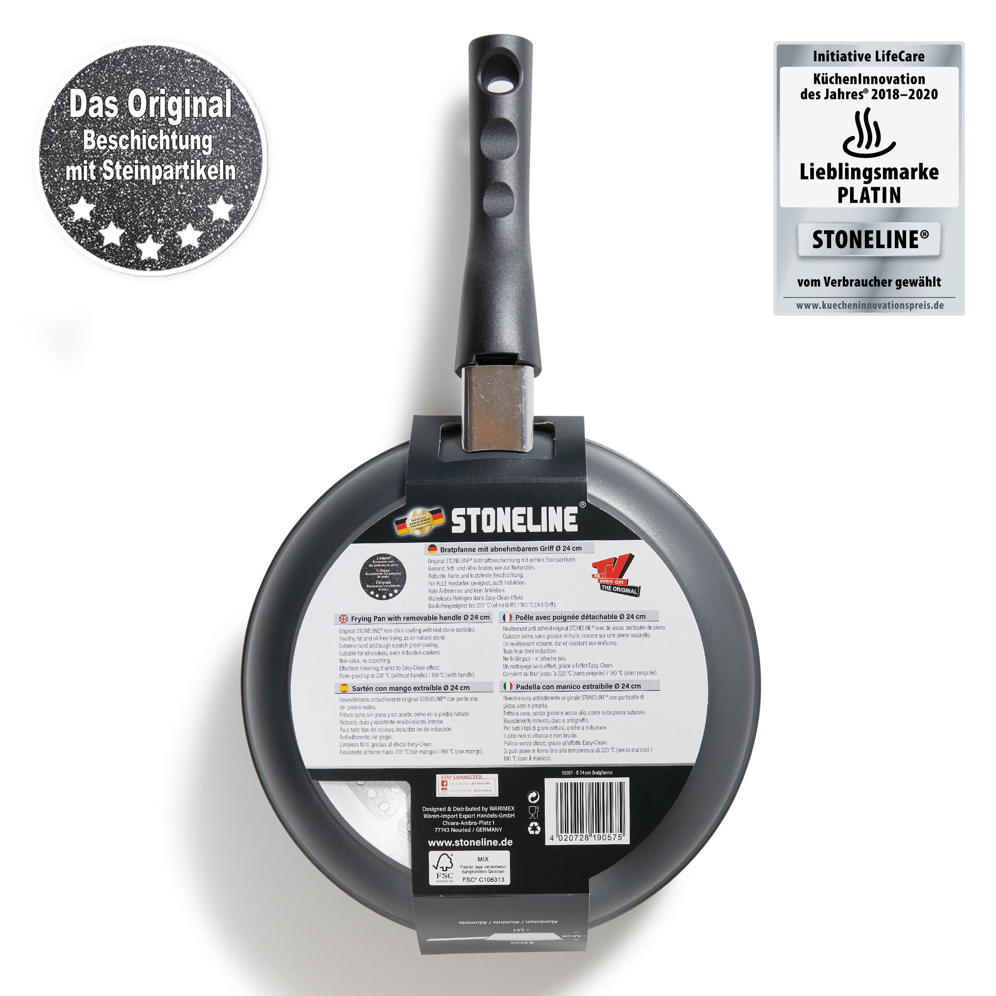 STONELINE® Frying Pan 24 cm, Removable Handle, Non-Stick Pan | Made in Germany | FLEX