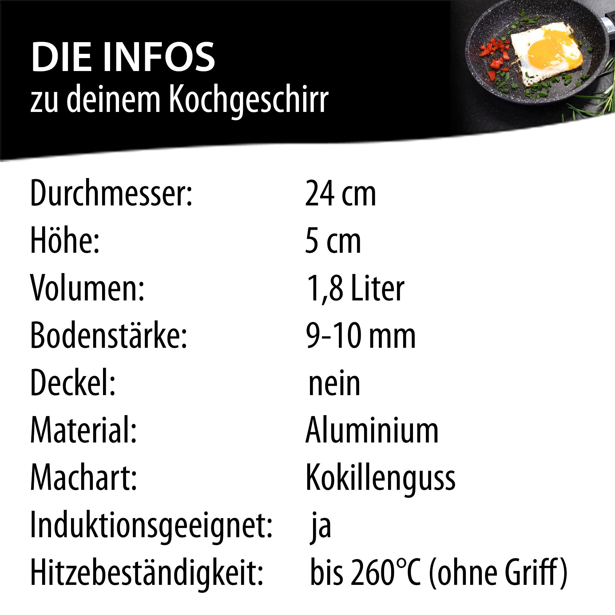 STONELINE® Poêle à frire 24 cm, Poignée amovible, Made in Germany, en Fonte