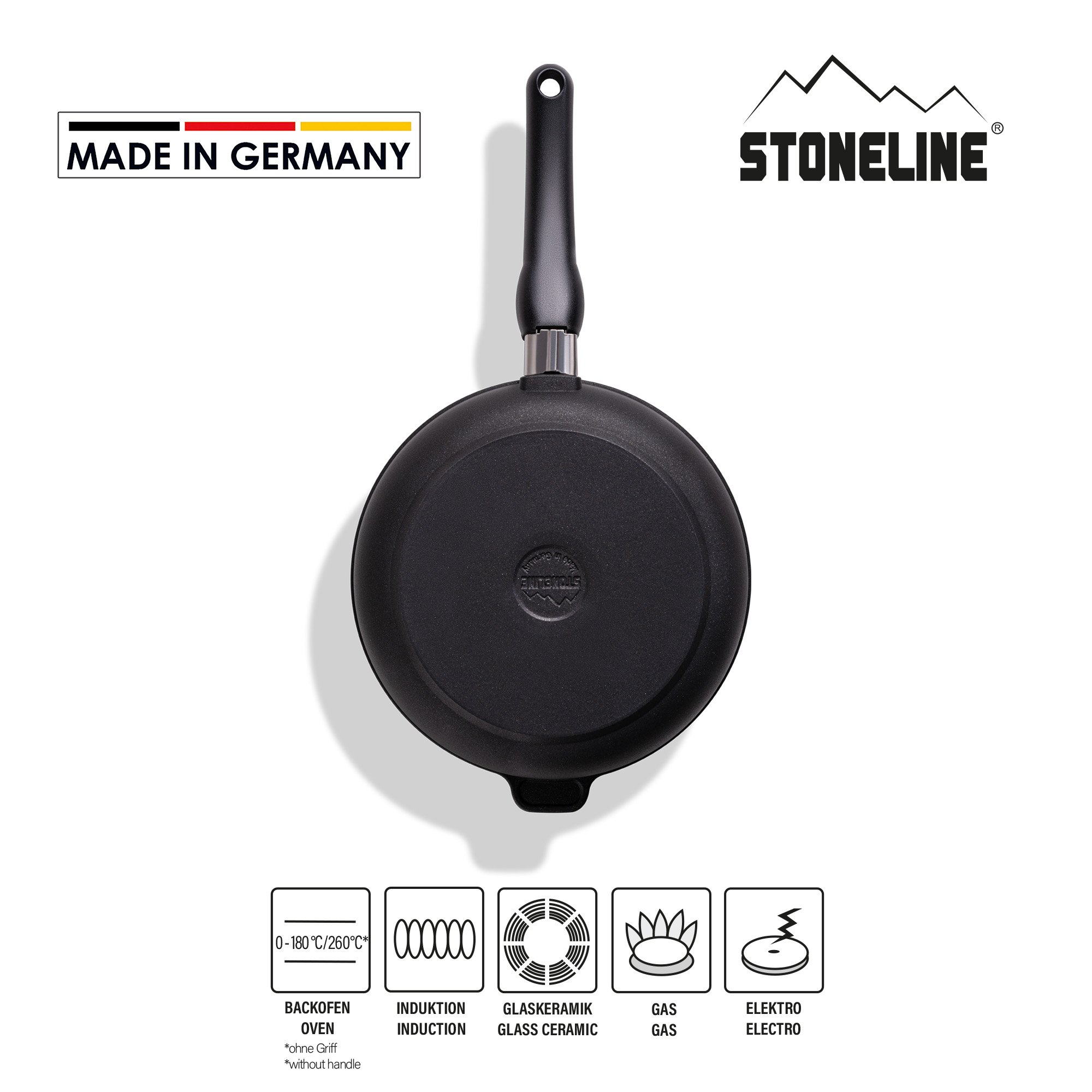 STONELINE® Made in Germany Bratpfanne, 24 cm, Kokillenguss, mit abnehmbarem Griff, Induktion geeignet