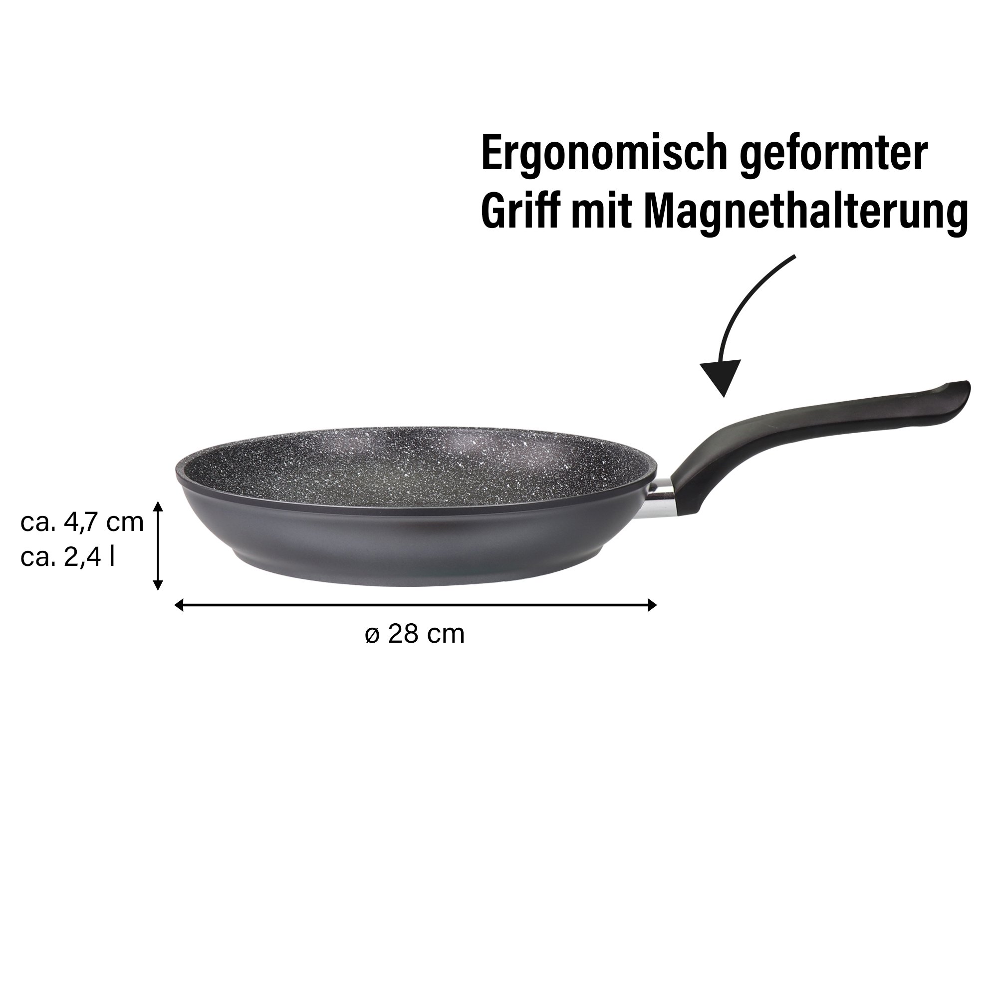 STONELINE® poêle à frire 28 cm, Made in Germany, avec poignée magnétique, antiadhésive et adaptée à l'induction