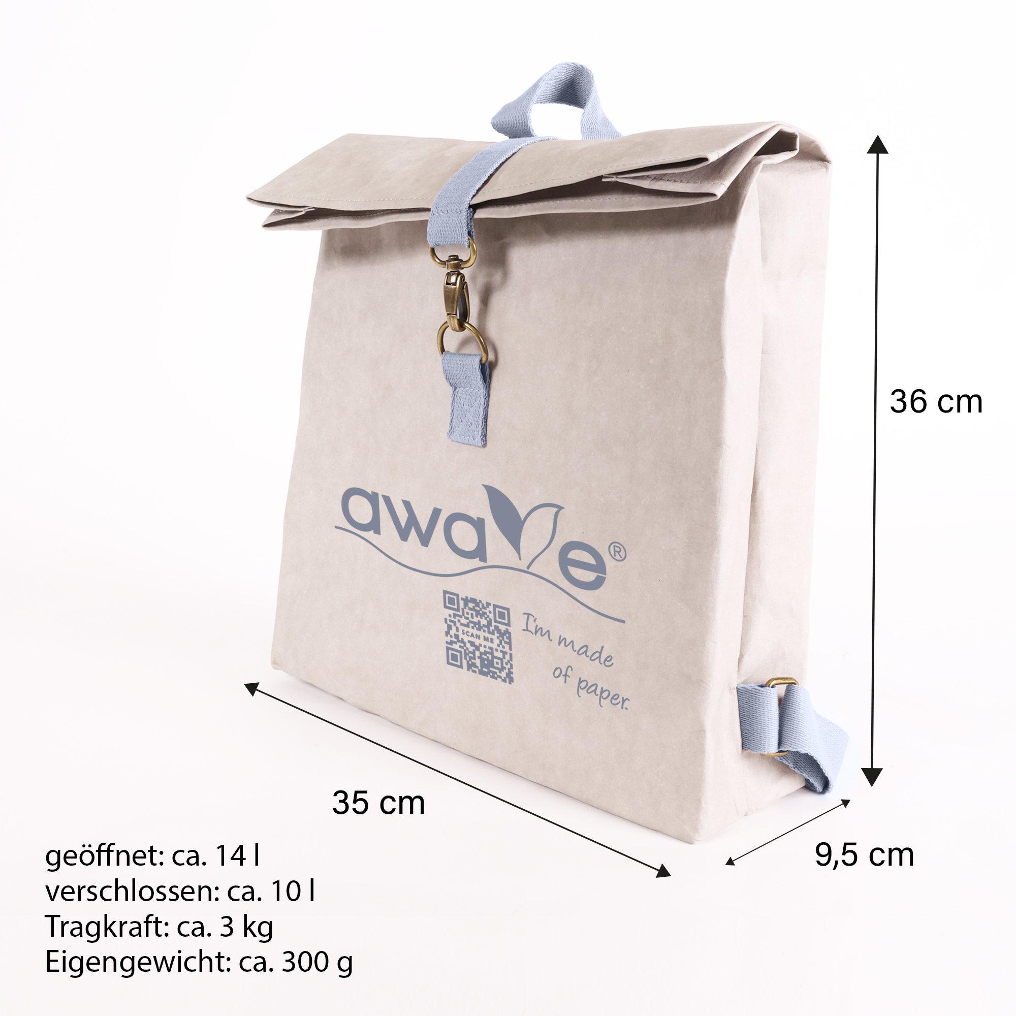 AWAVE® Rucksack aus veganem Leder, waschbar, 14 l