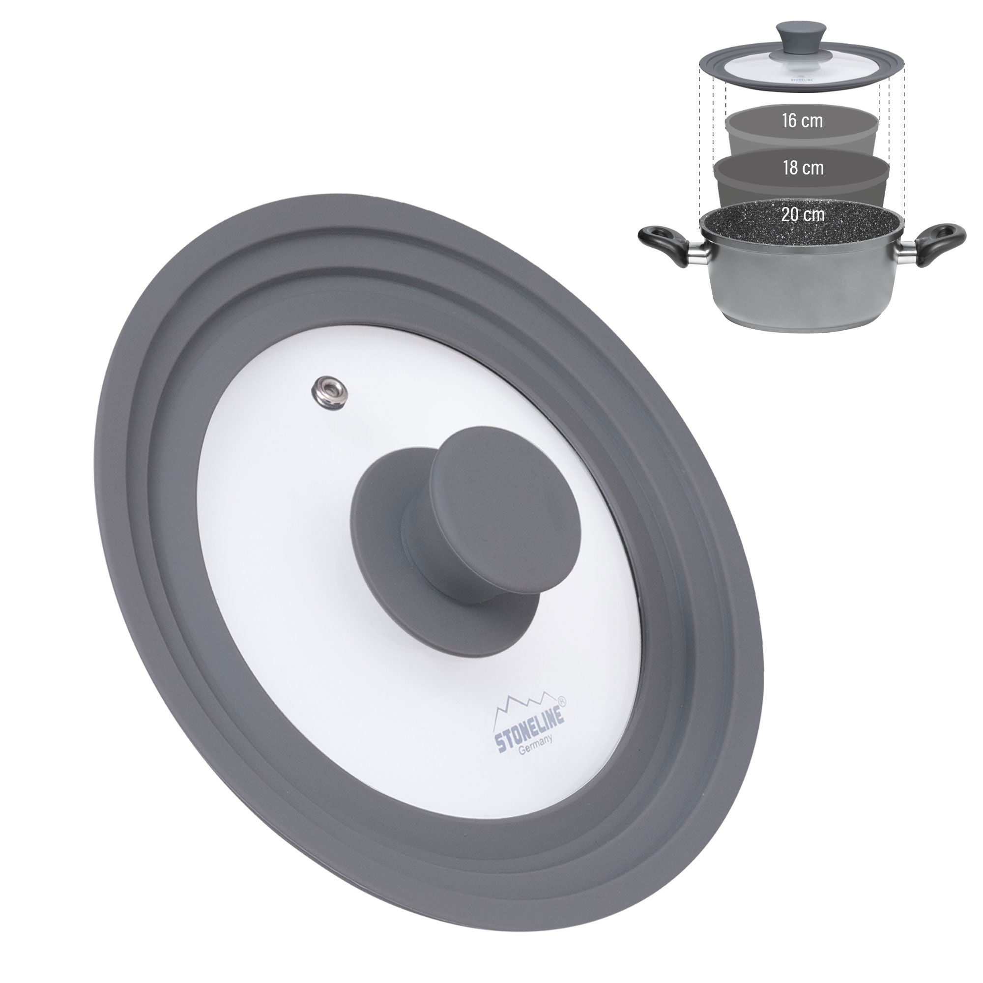 Universal Lid for Pots Pans Skillets 16/18/20 cm | Grey