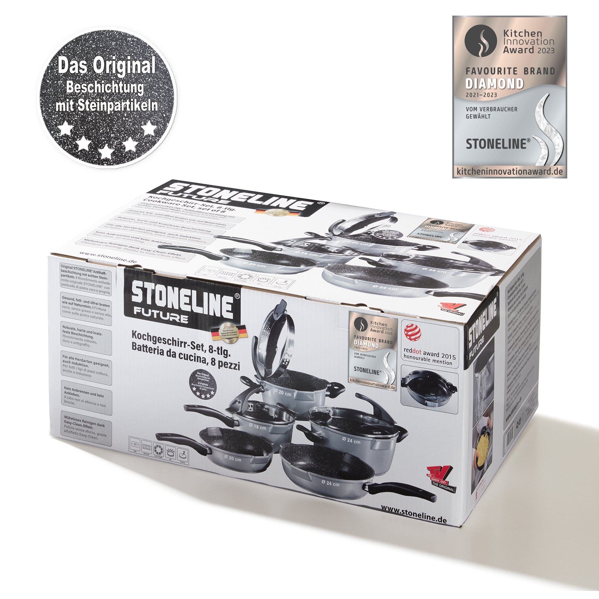 STONELINE® Future Topfset 8-teilig mit Sieb Deckeln, beschichtete Töpfe & Pfannen Induktion geeignet