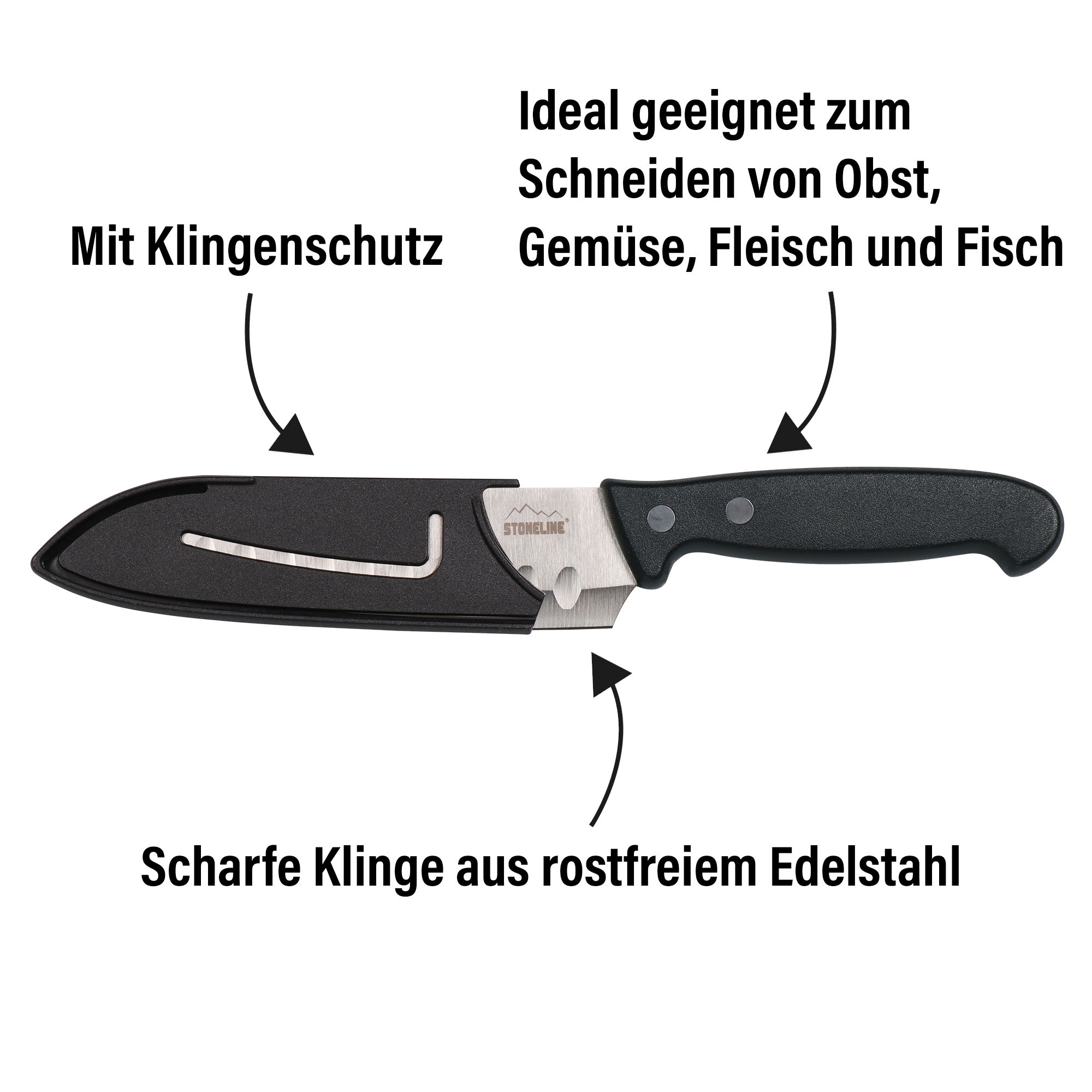 STONELINE® Stainless Steel Knife 22.6 cm Santoku Knife, Safety Sheath