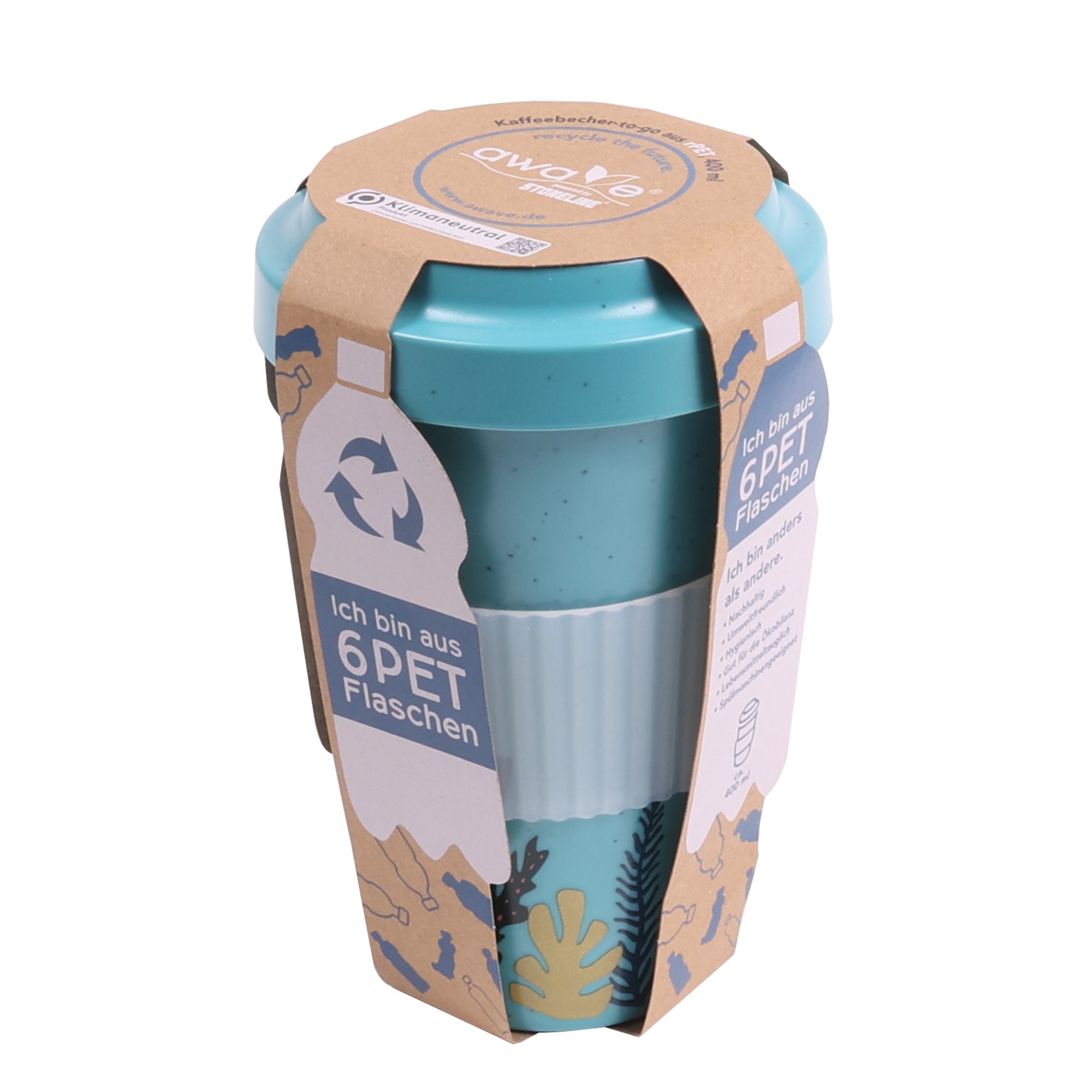 AWAVE® Taza de Café para Llevar 400 ml, rPET, Reutilizable, de Viaje | Turquesa