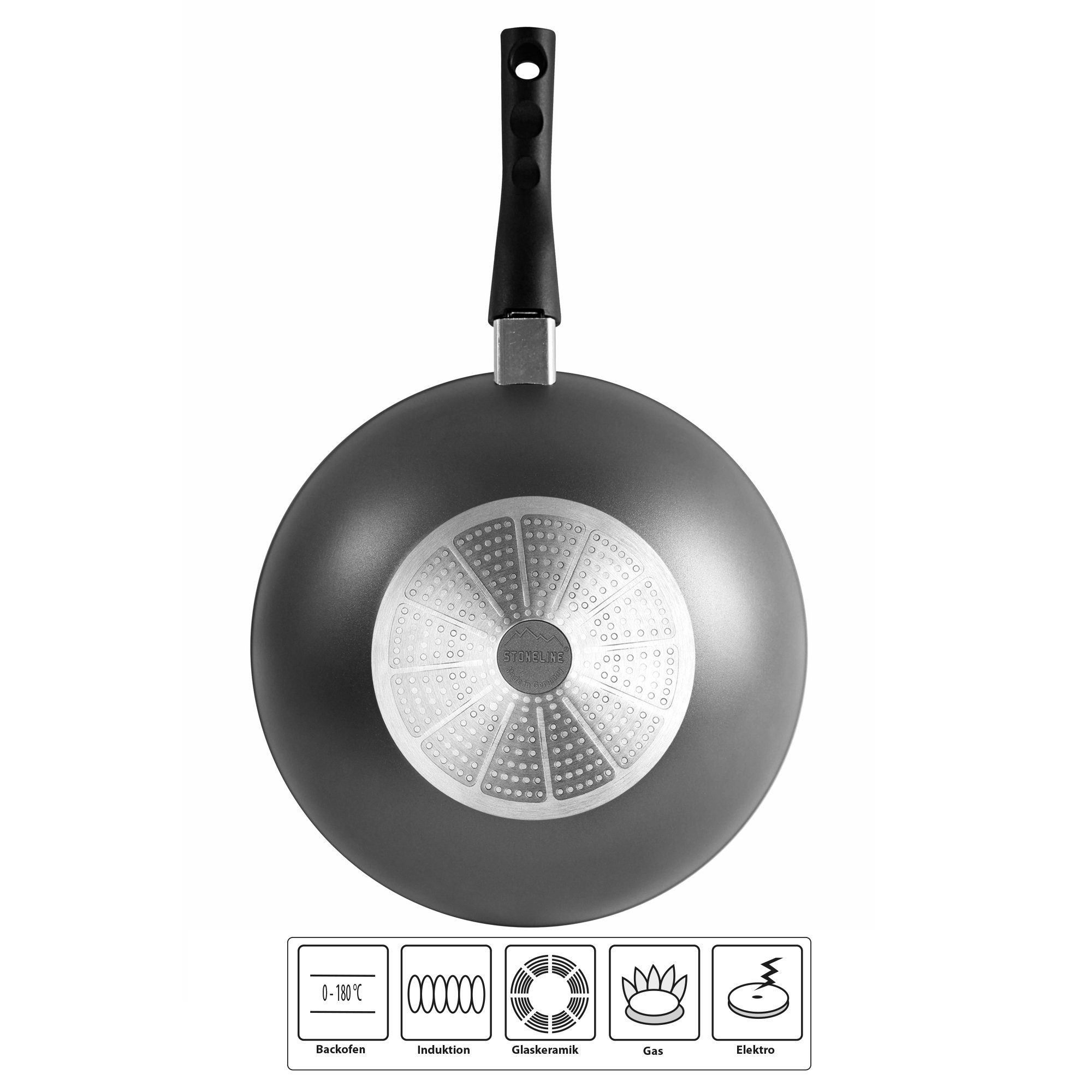STONELINE® Wok Pan 30 cm, Removable Handle, Lid, Non-Stick | Made in Germany | FLEX