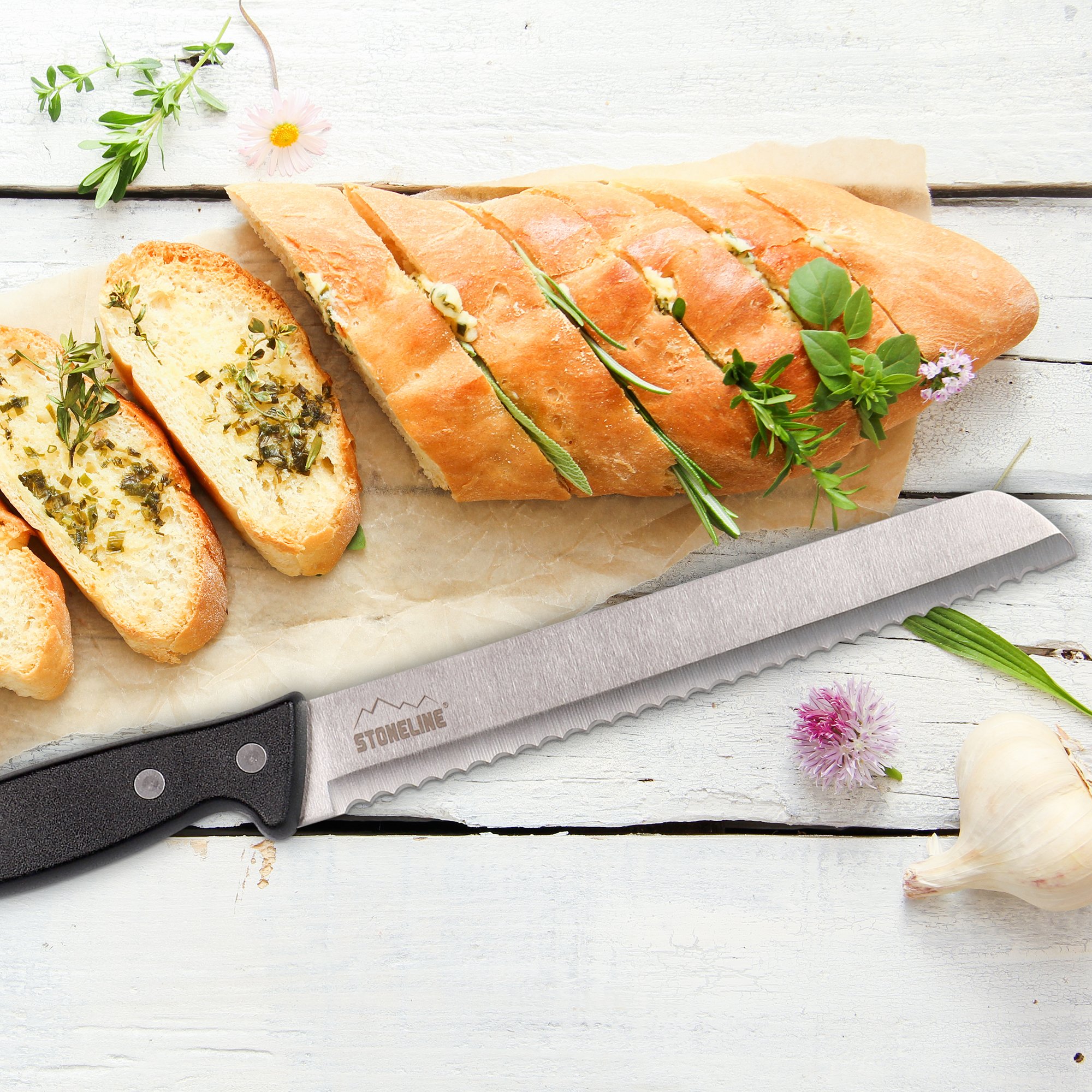 STONELINE® Couteau à pain 31,5 cm en acier inoxydable avec protège-lame