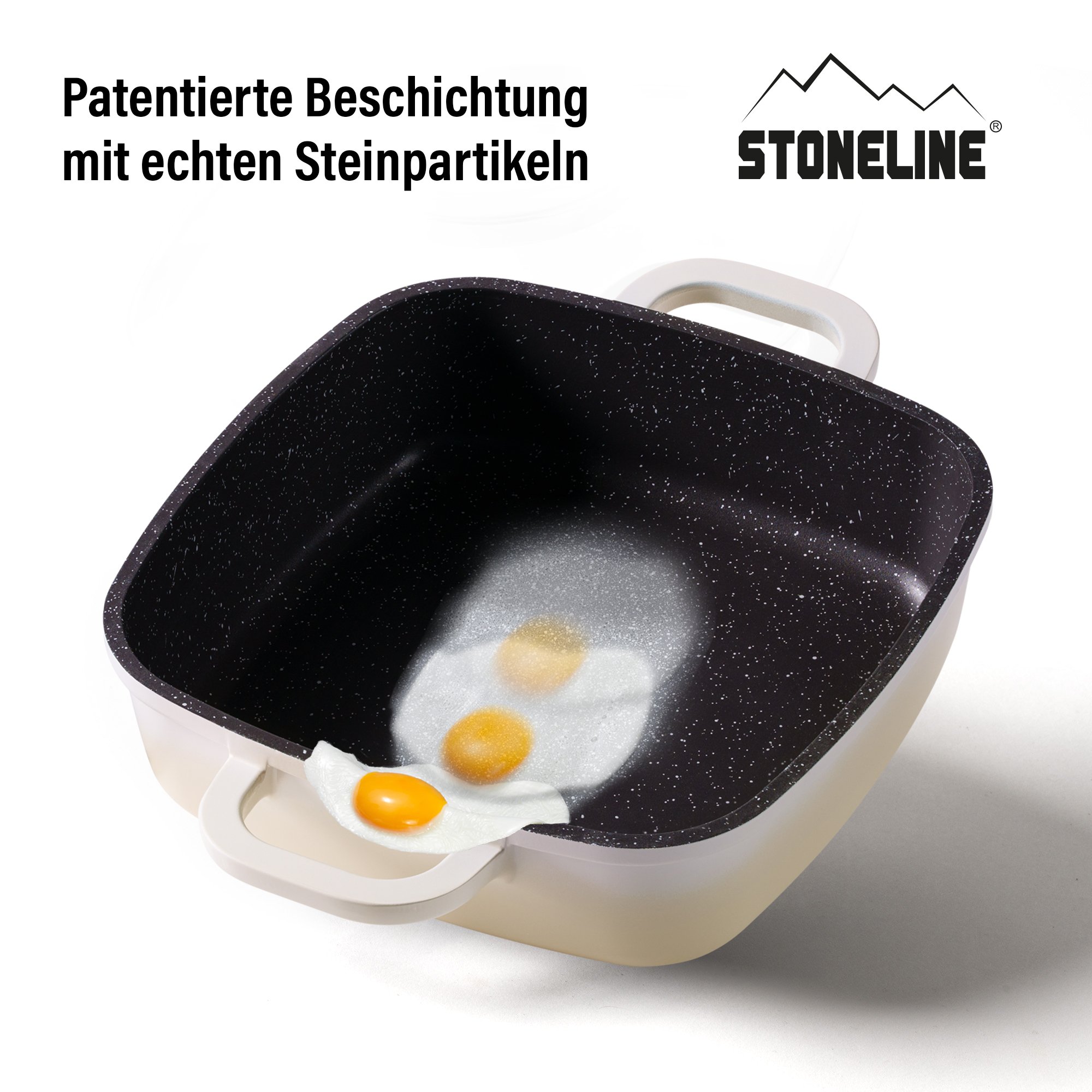STONELINE® Square Serving Pan 20 cm, with Aroma Lid, Non-Stick Pan Casserole | cream