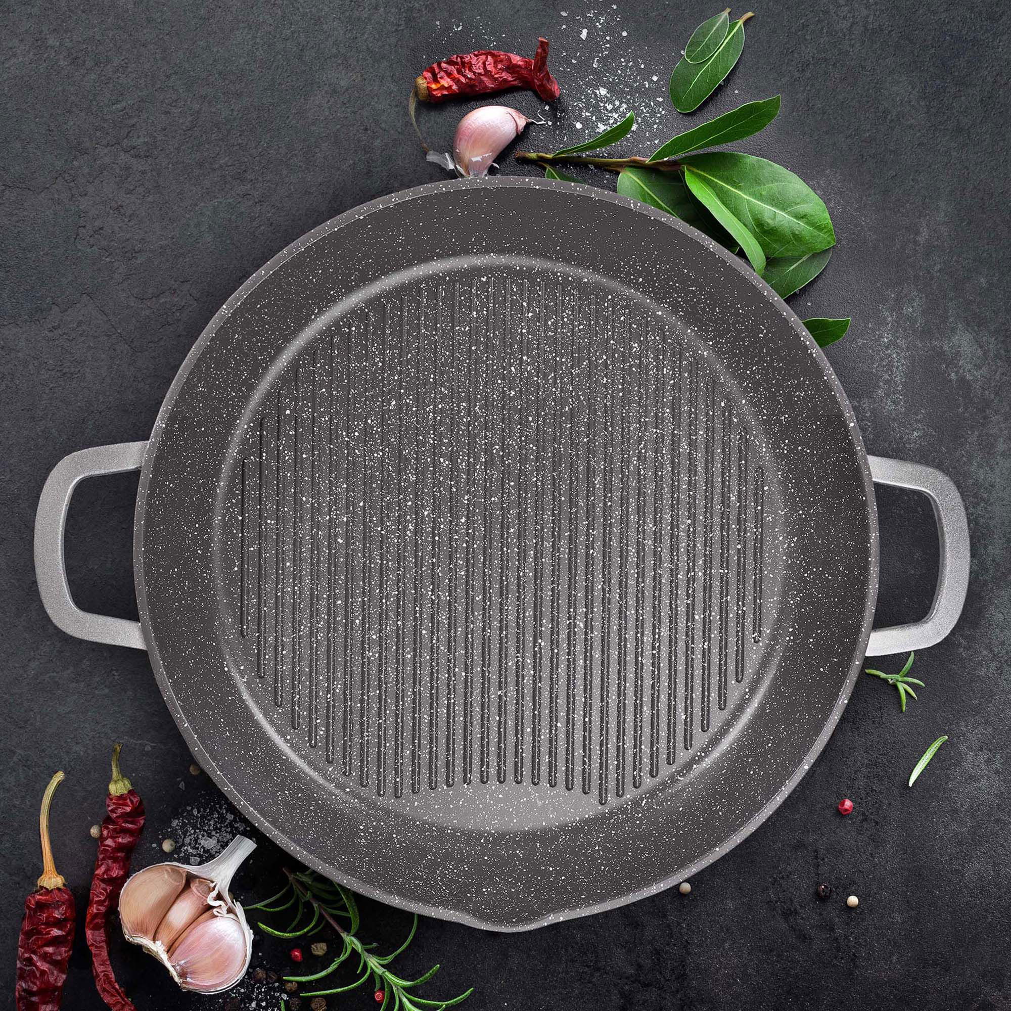 STONELINE® Poêle grillagée antiadhésive ronde 28 cm avec bec verseur, sans matière grasse