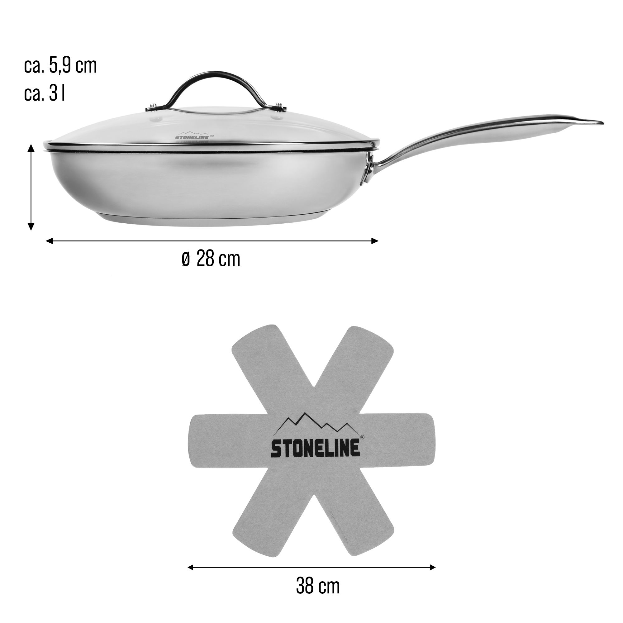 Edelstahl Pfanne 28 cm | mit Deckel