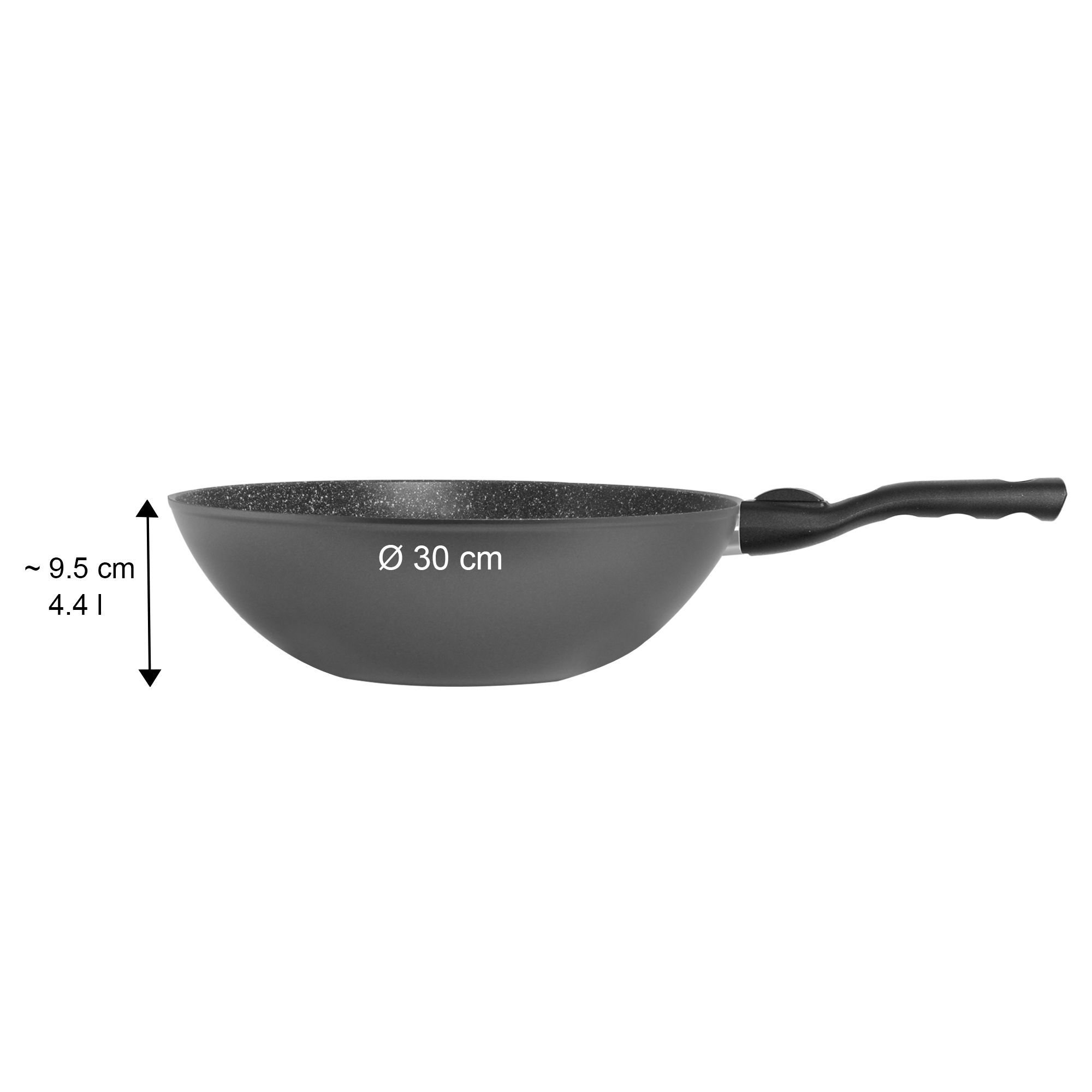 Sartén wok 30 cm con mango extraíble | tapa opcional - Negro