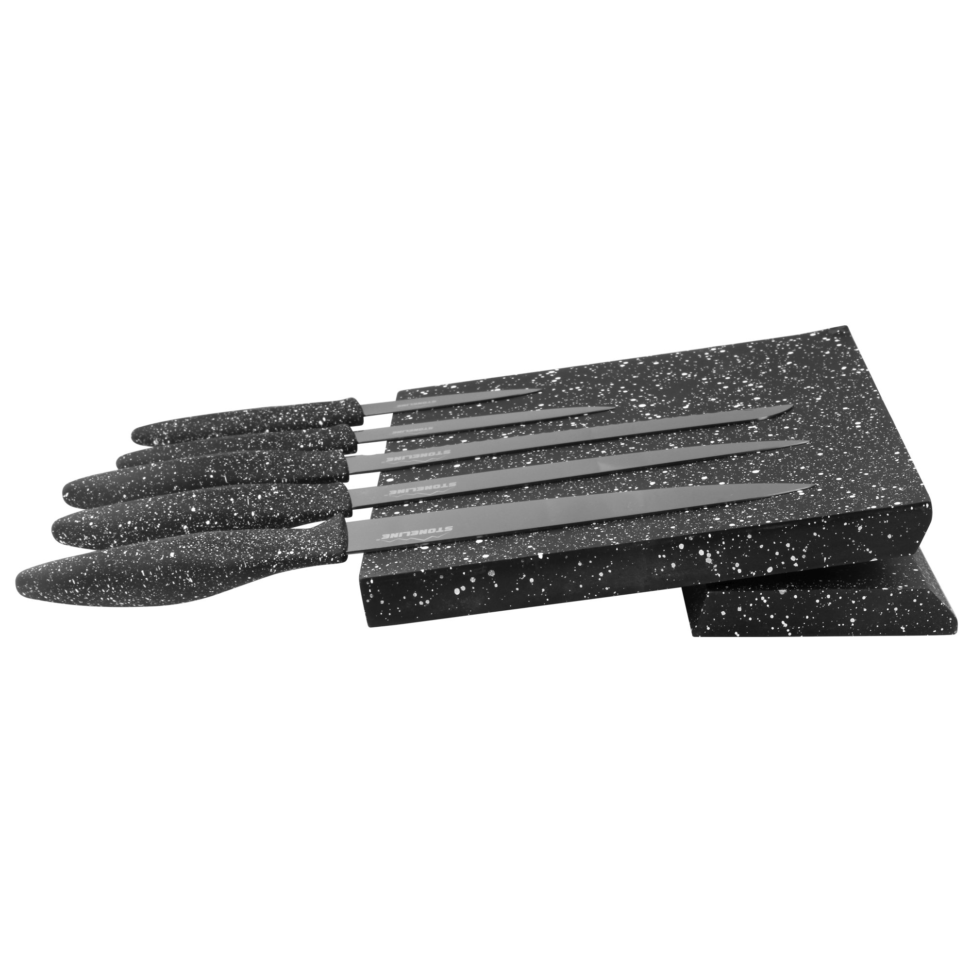 STONELINE® Set di coltelli in acciaio inox, 5 pezzi, con ceppo magnetico, con supporto pieghevole