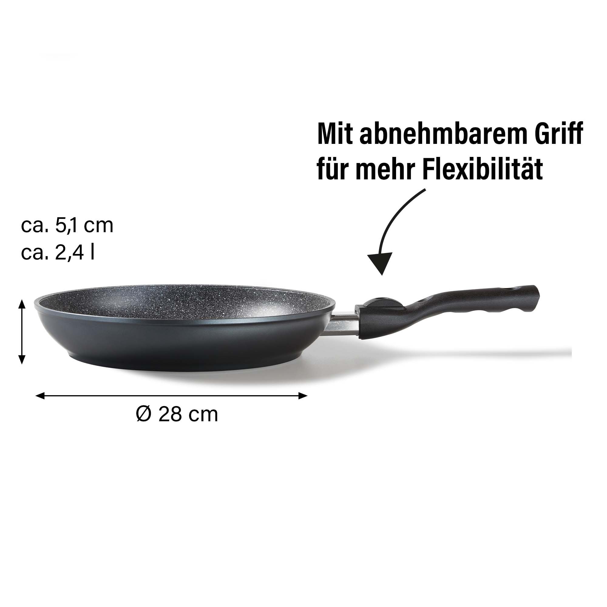 STONELINE® Frying Pan 28 cm, Removable Handle, Non-Stick Pan | Made in Germany | FLEX