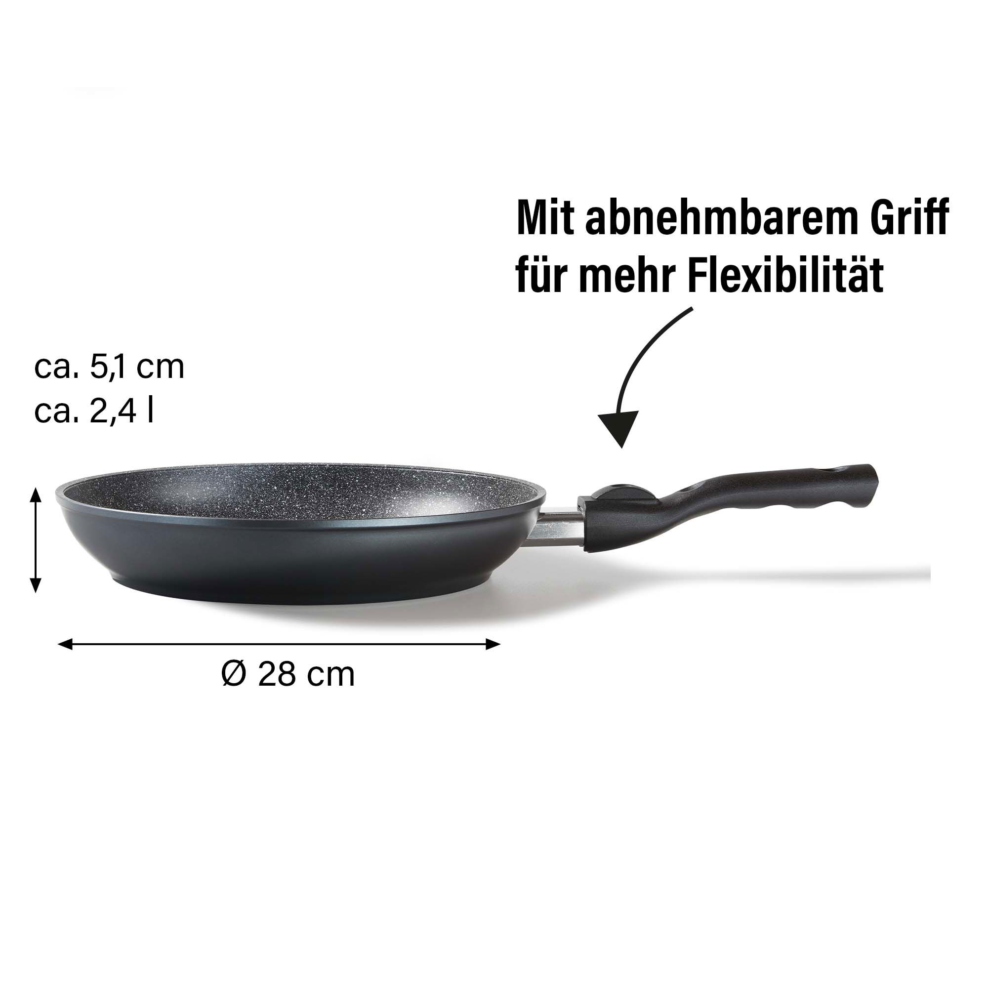 STONELINE® Bratpfanne 28 cm, Made in Germany mit abnehmbarem Griff, Induktion und antihaftbeschichtet