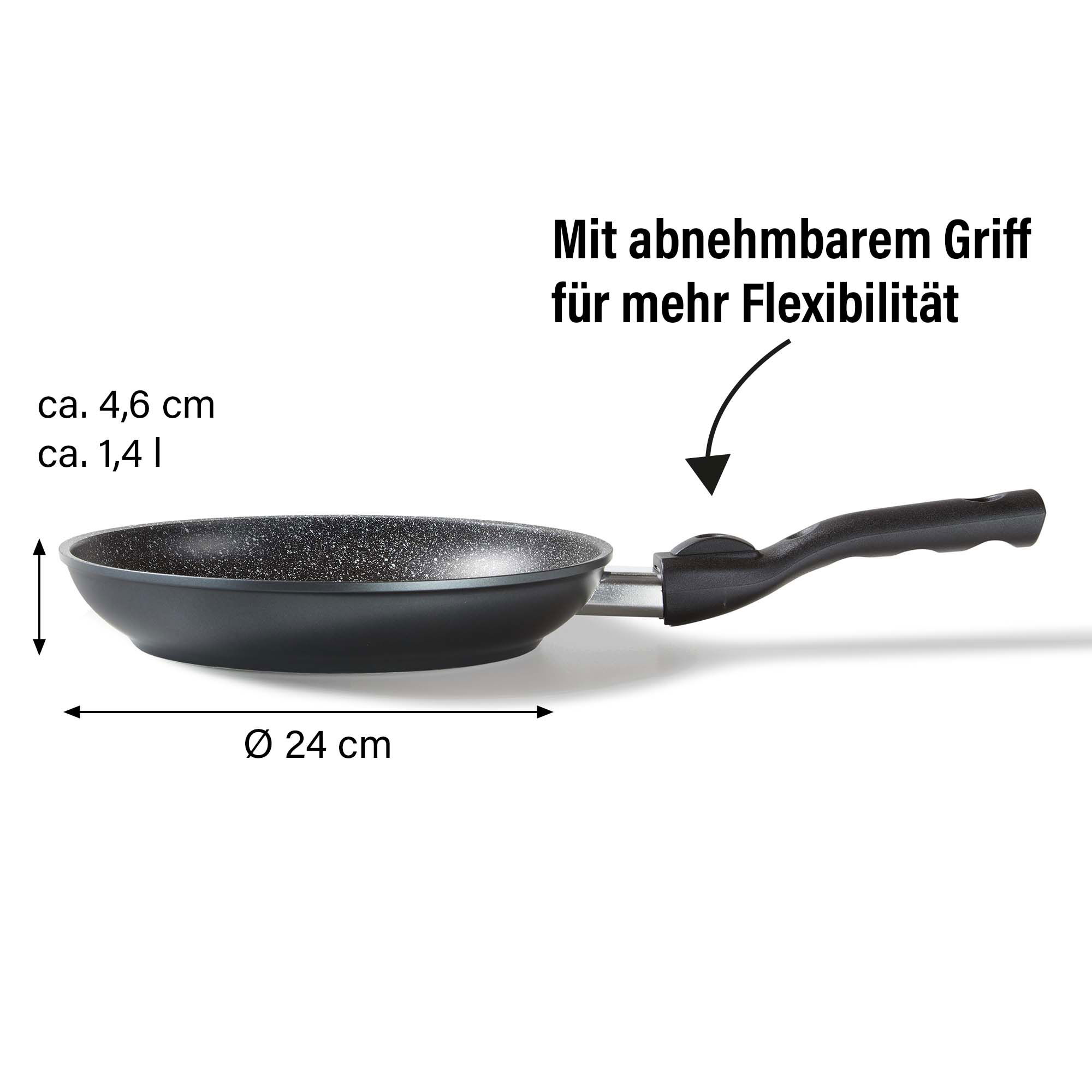 STONELINE® Bratpfanne 24 cm, Made in Germany mit abnehmbarem Griff, Induktion und antihaftbeschichtet