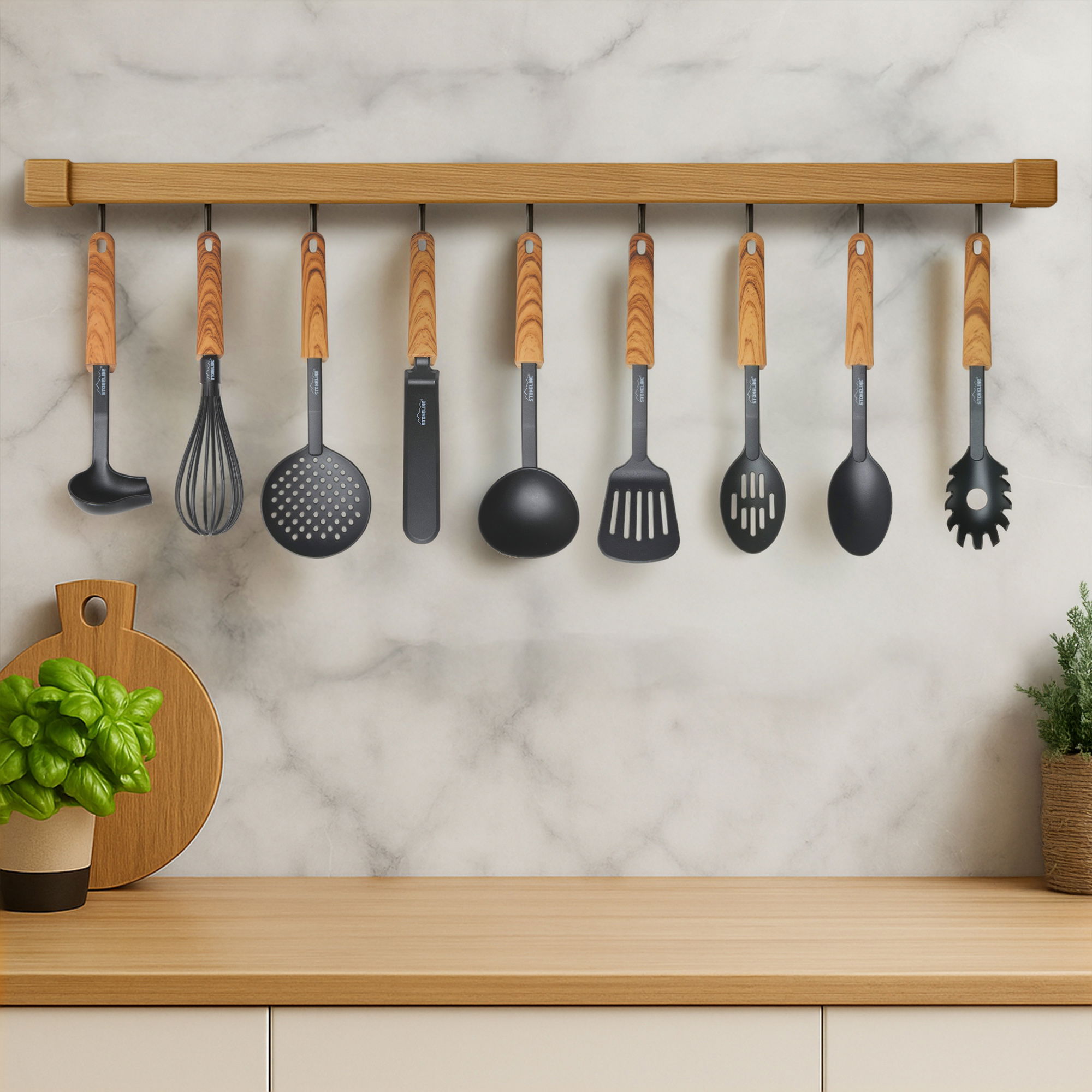 Utensili da Cucina Set 9 Pezzi | Effetto Legno