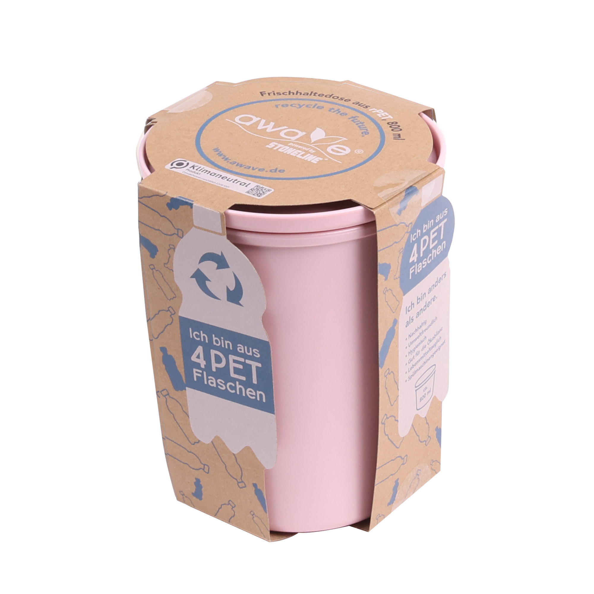 AWAVE® Set di 3 contenitori per alimenti da 800 ml, con rPET, rosa