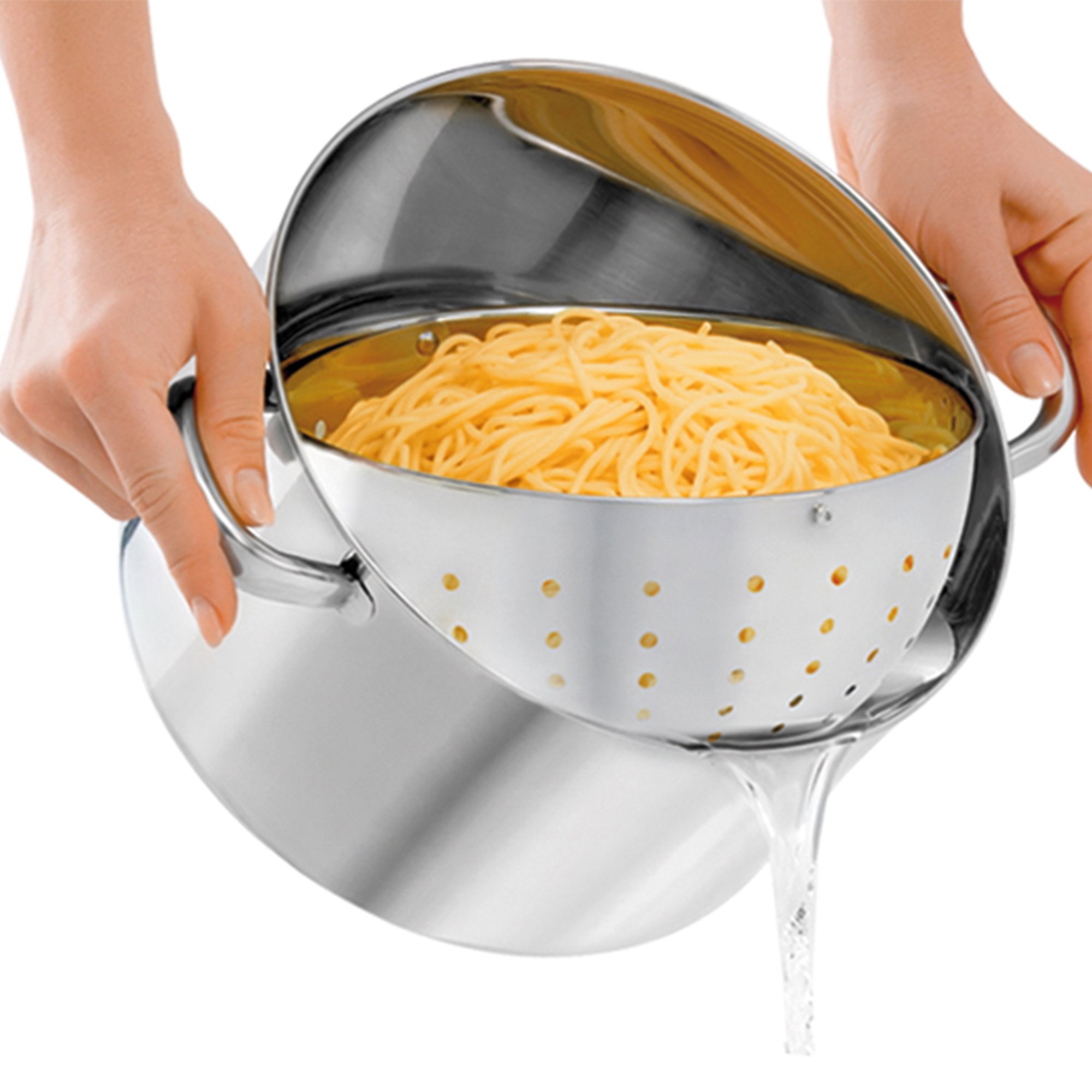 BEYOND® Stainless steel pasta pot 24 cm, frying pot with glass lid and removable strainer insert, induction