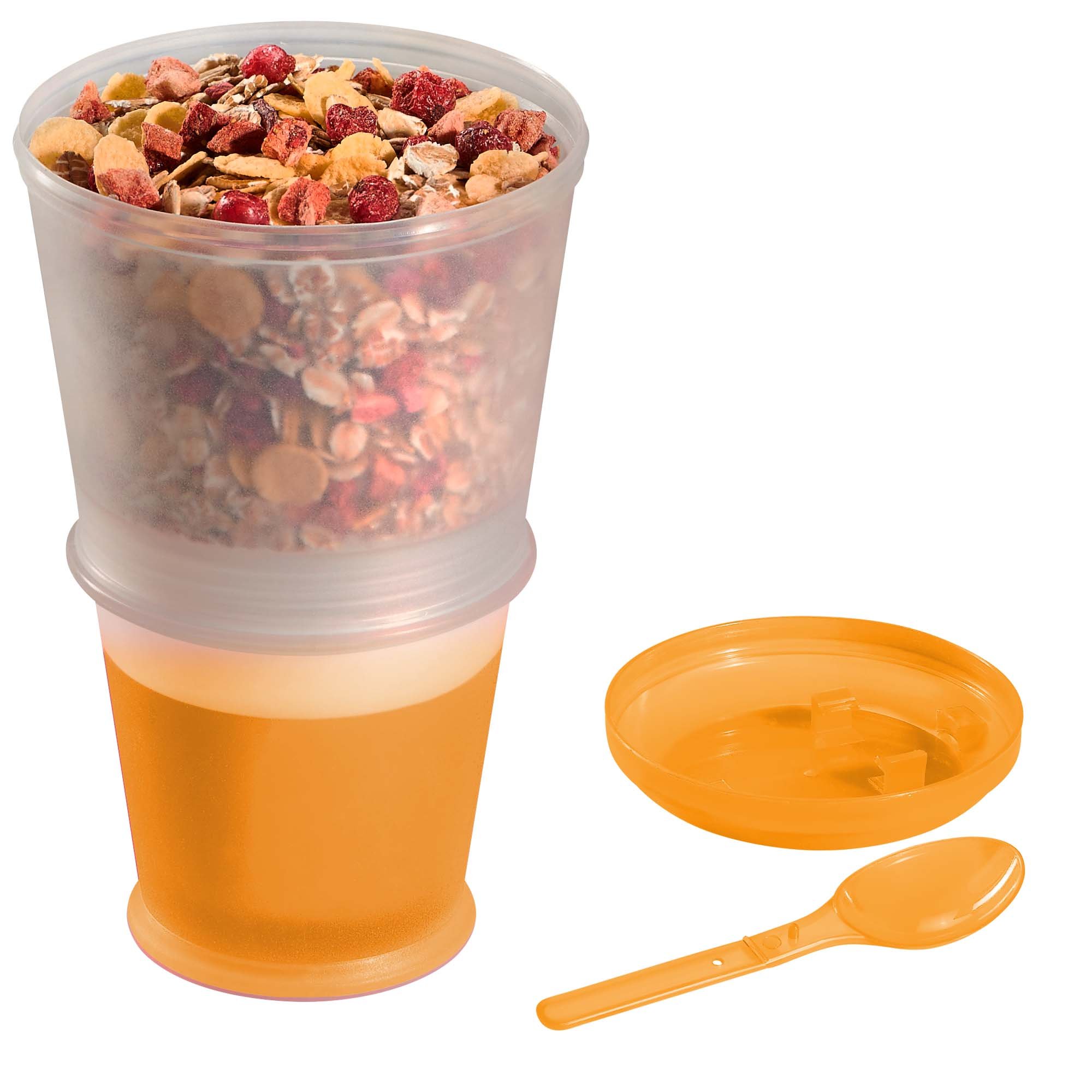BELLA CUCINA Portable Cereal Cup, Cooling Compartment, Spoon | orange