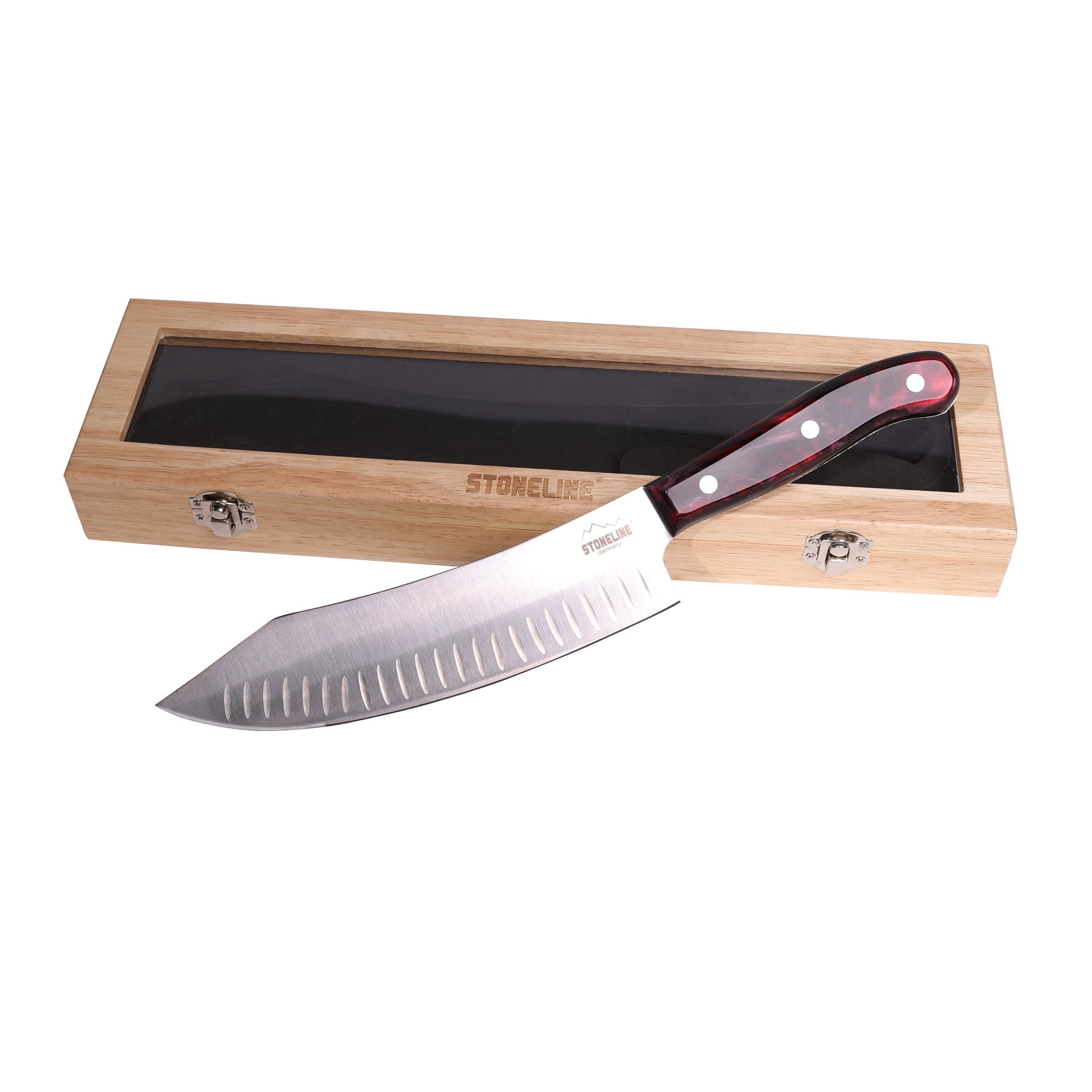 STONELINE® Couteau de chef en acier inoxydable 33,2 cm, avec coffret de rangement en bois