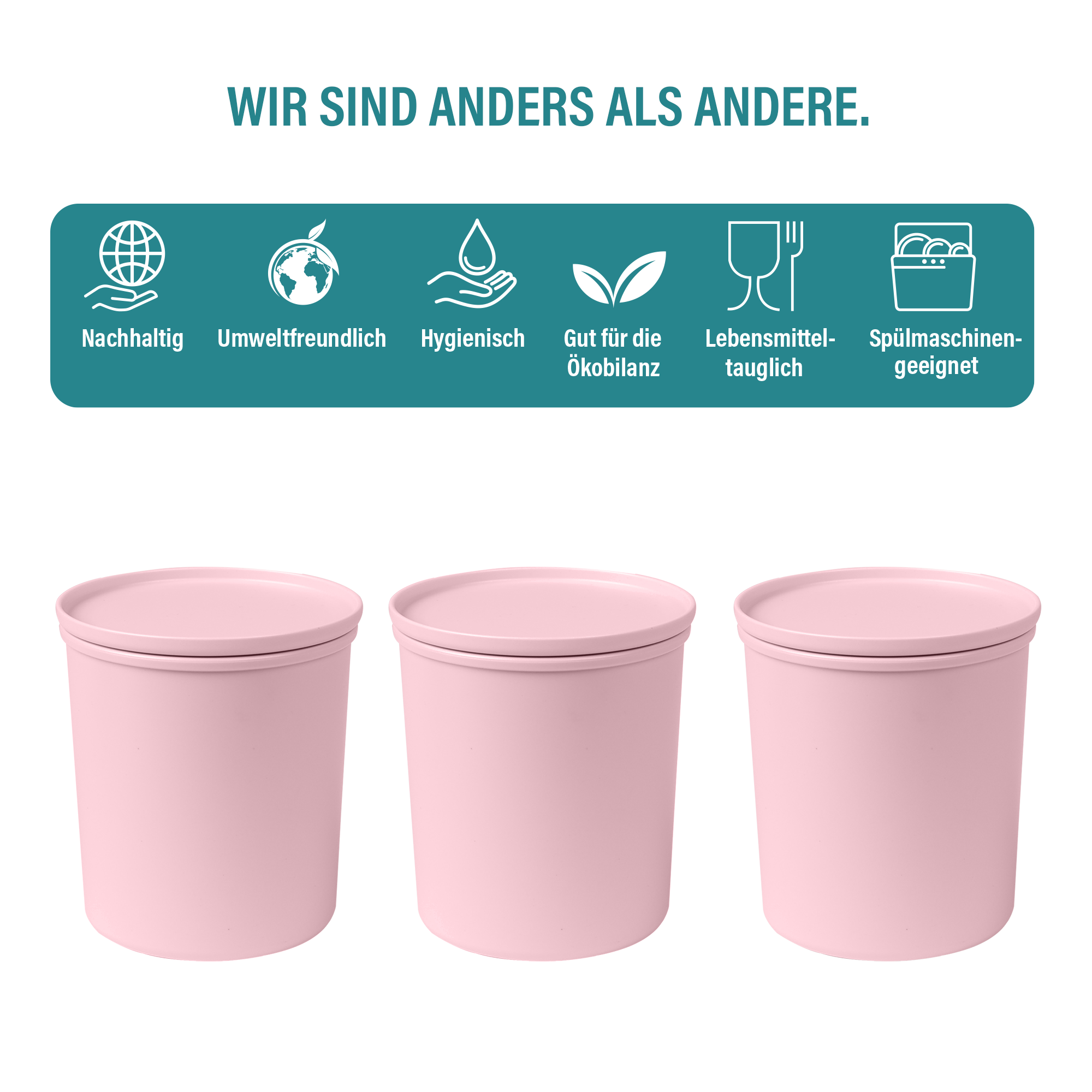 AWAVE® 3pcs. food storage container set 800ml, with rPET, rose