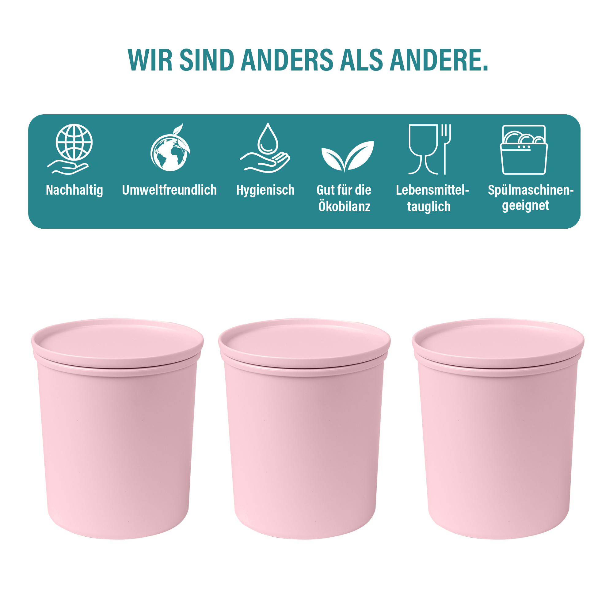 AWAVE® Set di 3 contenitori per alimenti 800ml in rPET, Rosé