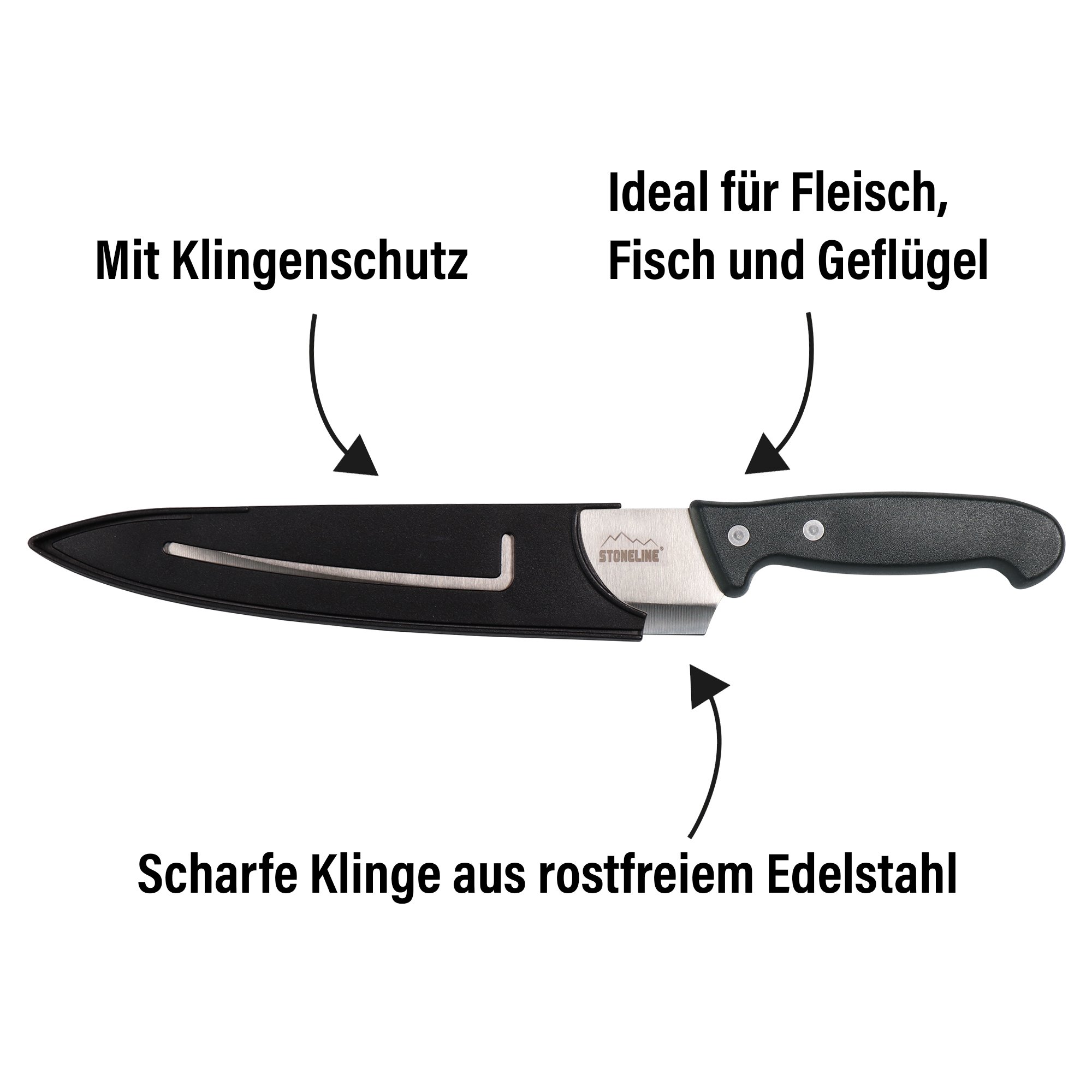 STONELINE® Stainless Steel Knife 31.5 cm Chef's Knife, Safety Sheath