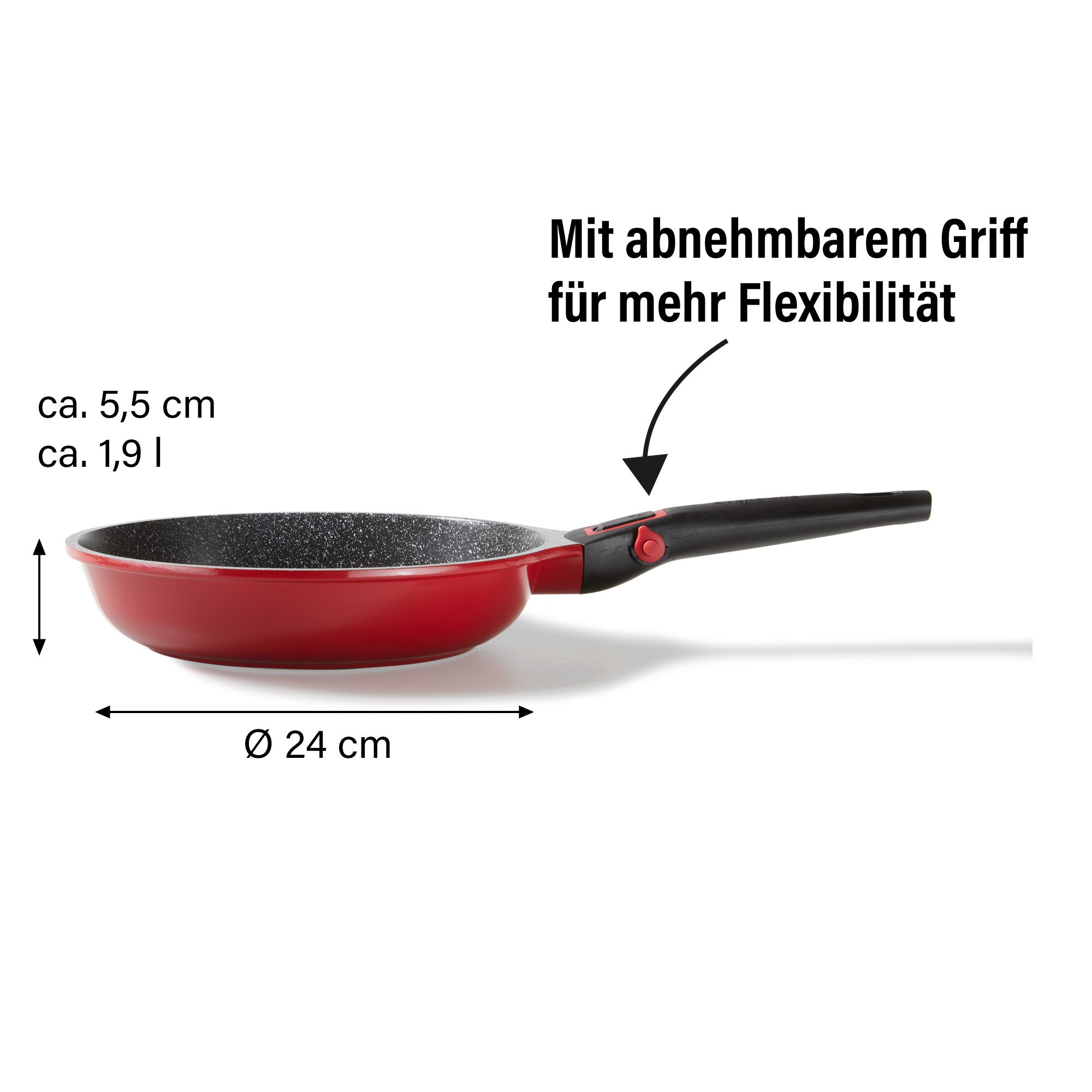STONELINE® Frying Pan 24 cm, Red, Removable Handle, Non-Stick Pan | Imagination PLUS
