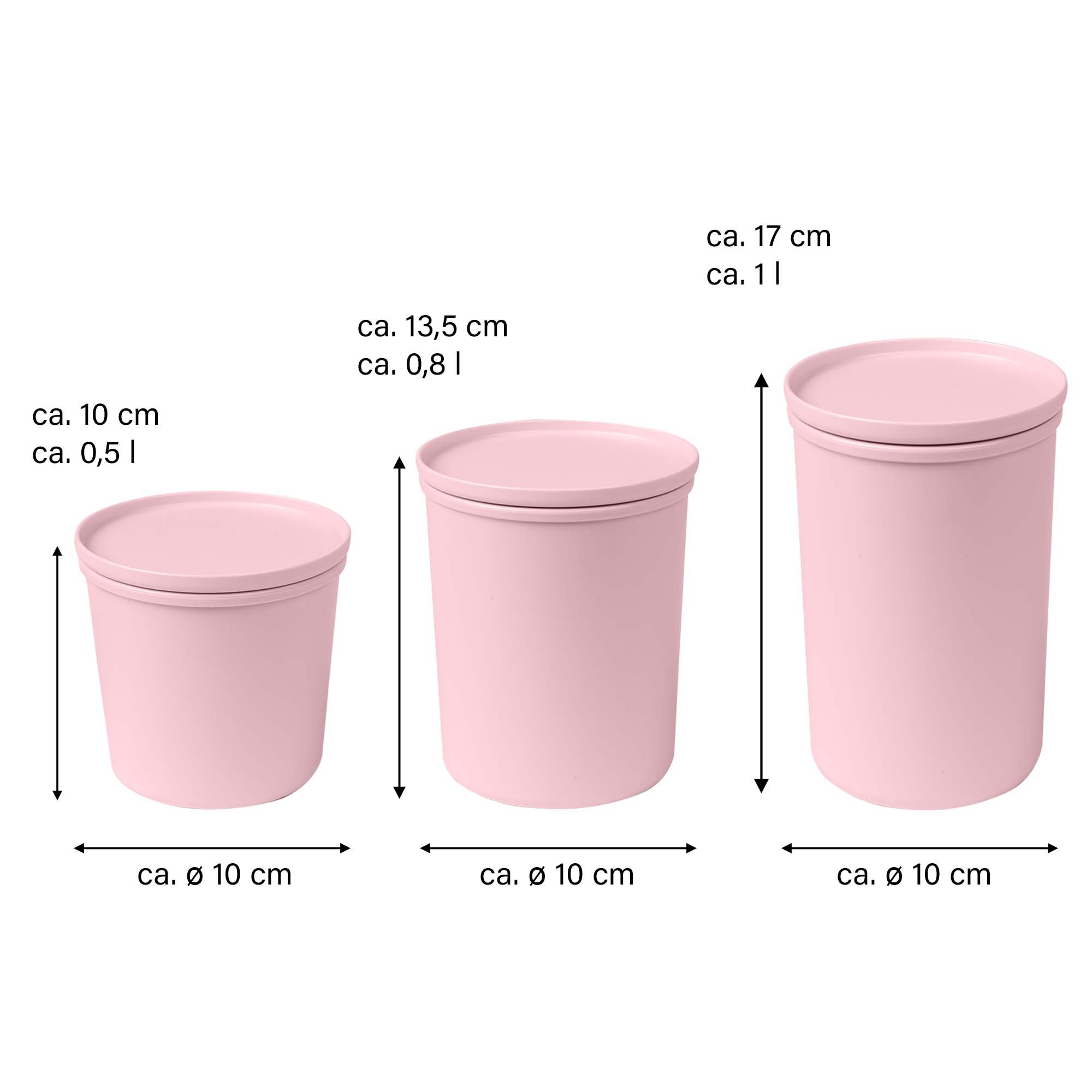 AWAVE® 3 pcs Set pots de conservation avec couvercle 500/800/1000 ml, en rPET, rose