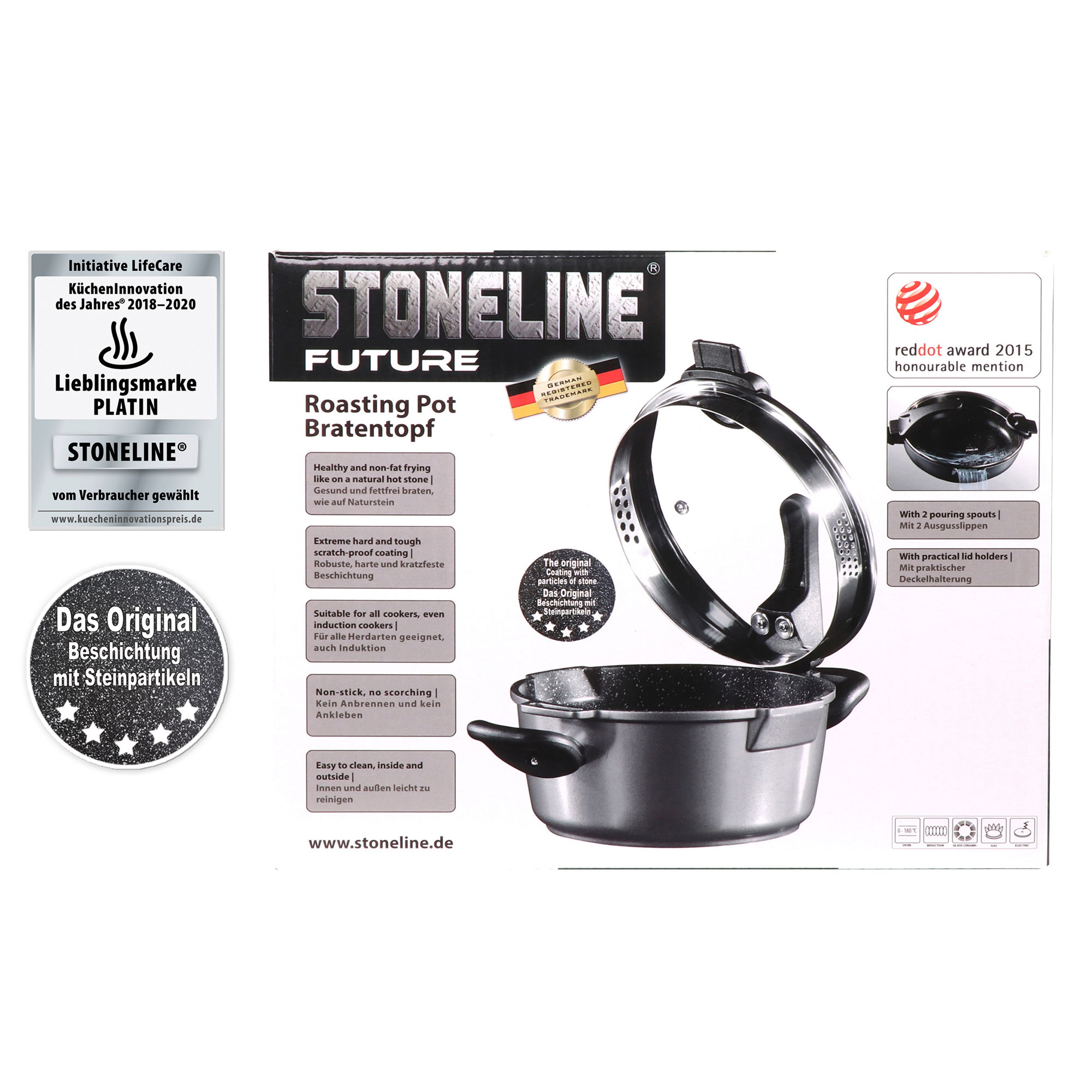 Padella STONELINE® FUTURE 28 cm, con coperchio in vetro setacciato, rivestimento antiaderente, resistente all'induzione e al forno