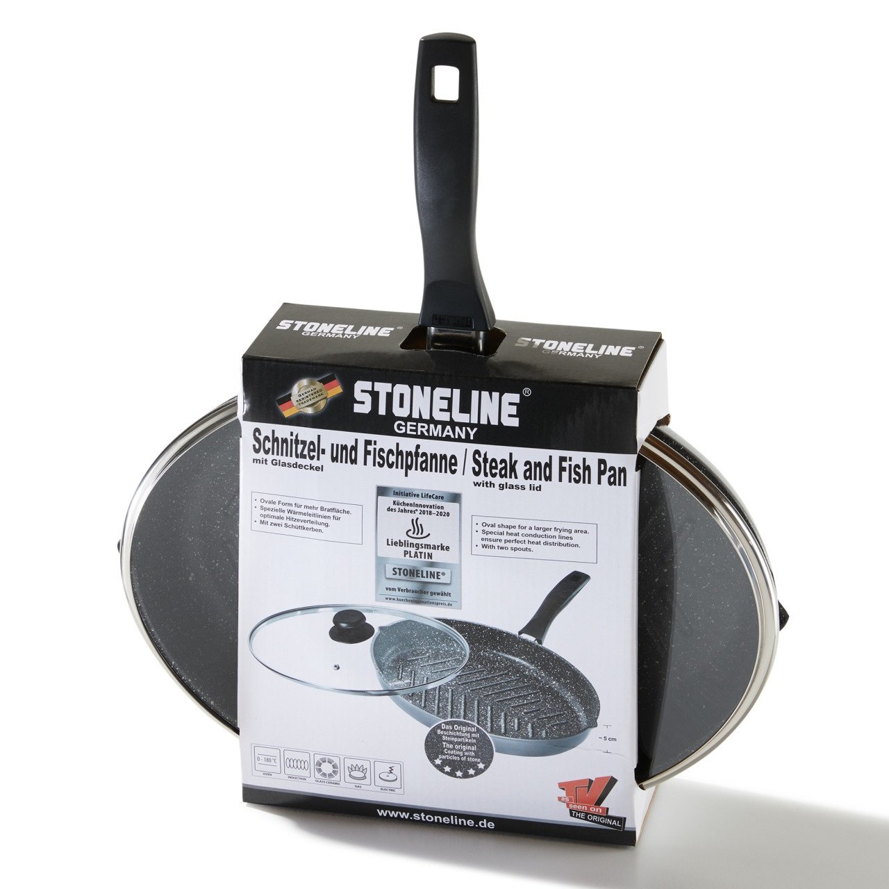 STONELINE® Oval Fish Pan, Cutlet Pan 35x24 cm, Grill Pan with Lid, Non-Stick Pan