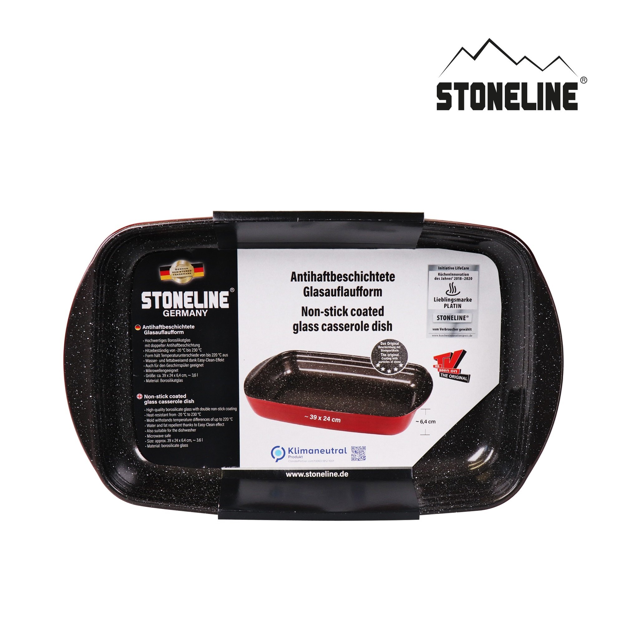 STONELINE® Pirofila Teglia Rettangolare 39x24 cm | Antiaderente Vetro Borosilicato