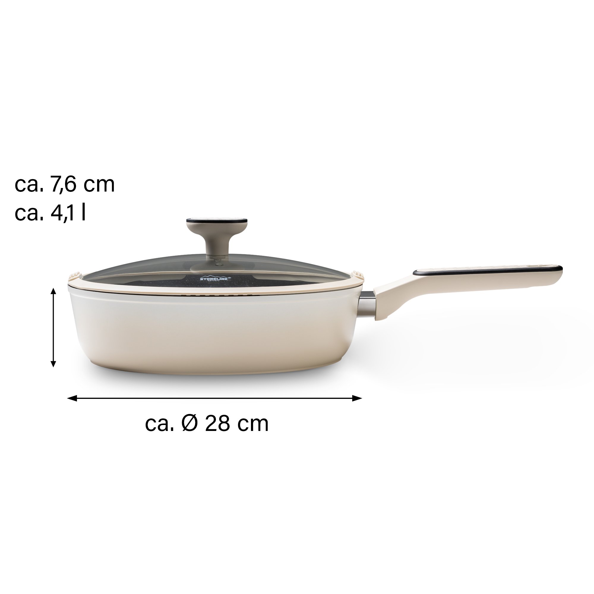 STONELINE® Creme sartén 28 cm con tapa, antiadherente e inducción, apta para horno