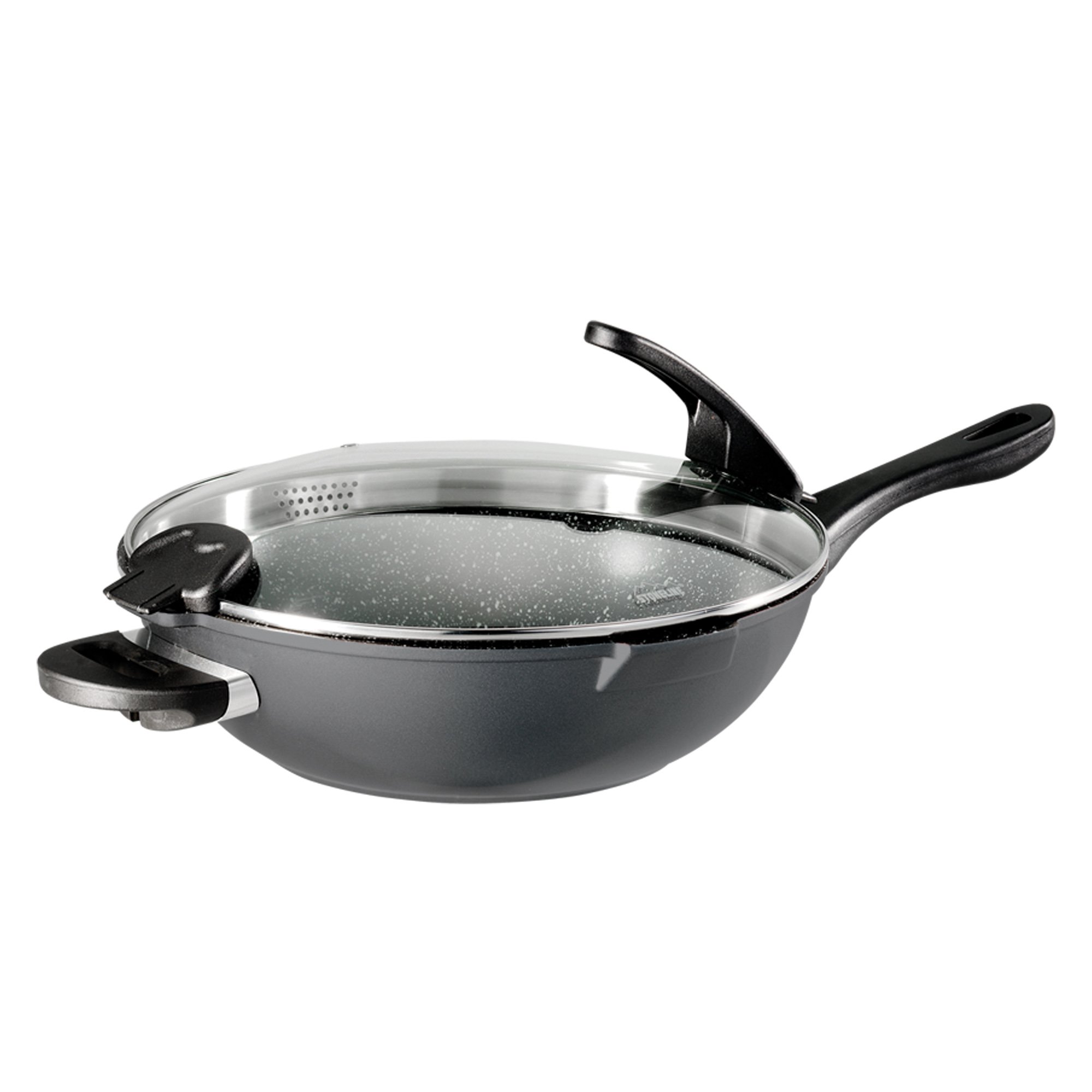 STONELINE® FUTURE poêle wok 32 cm, poignées interchangeables, avec couvercle en verre tamisé, convient à l'induction