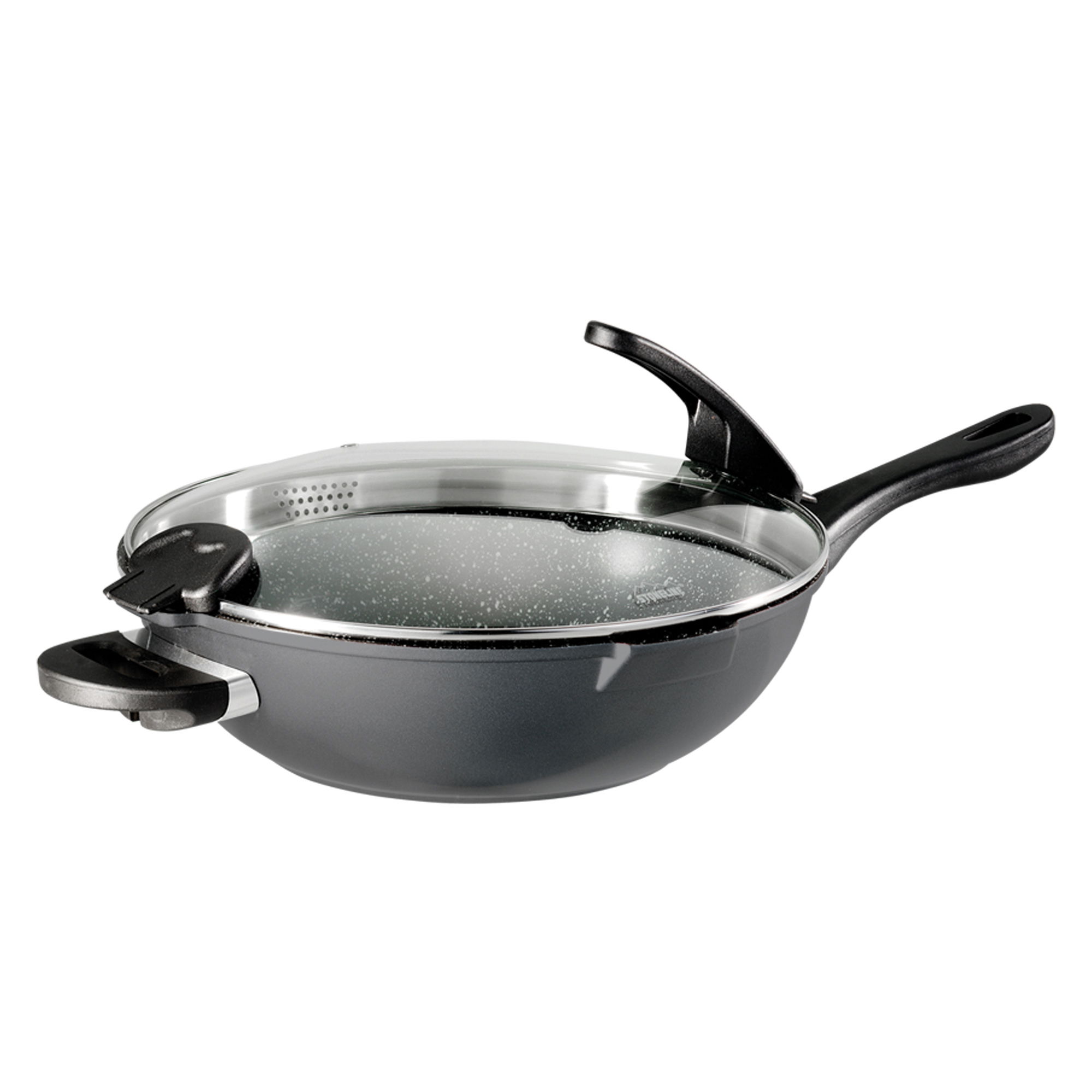 STONELINE® Wok 32 cm con Tapa Coladora y Vertedores, Mangos Intercambiables | FUTURE