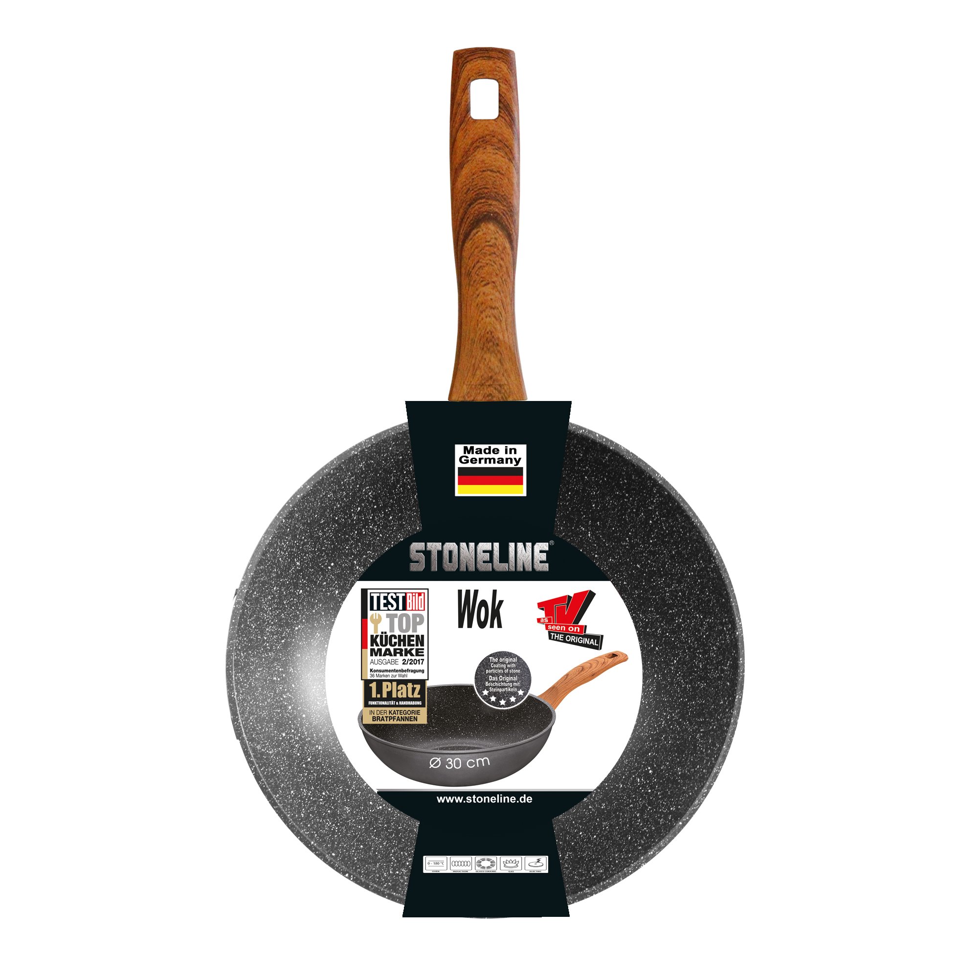 STONELINE® Back to Nature sartén wok 30 cm, Made in Germany, wok con revestimiento antiadherente, apto para inducción