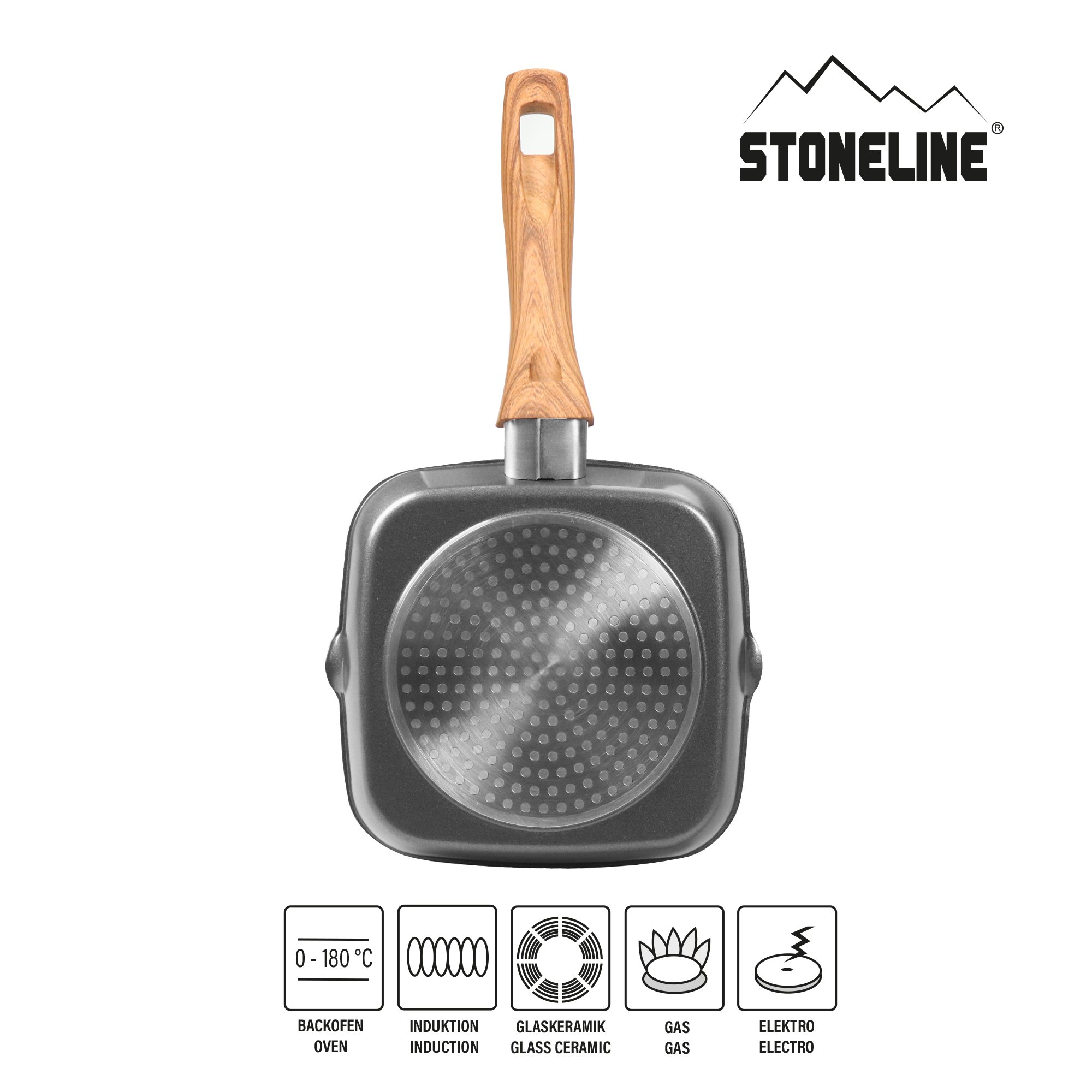 STONELINE® BBQ Griddle Pan 16 cm, 2 Spouts, Non-Stick Pan Wood Design | Back to Nature