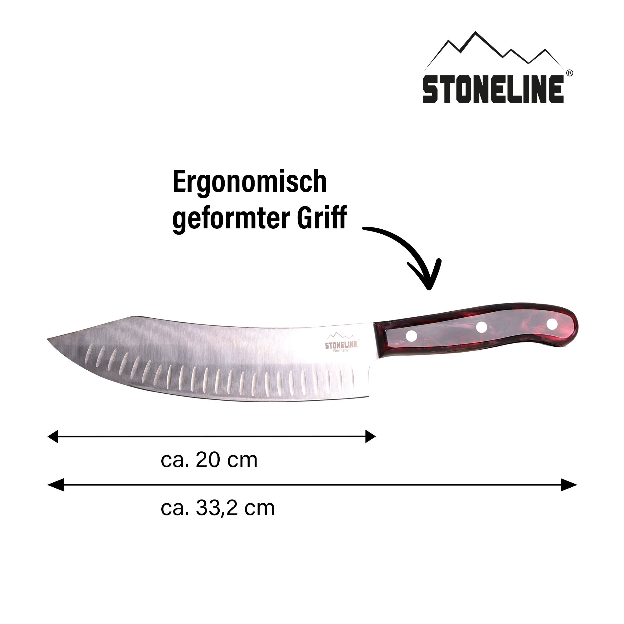 STONELINE® Stainless Steel Chef's Knife 33.2 cm, Hollow Edge, Wooden Storage Box